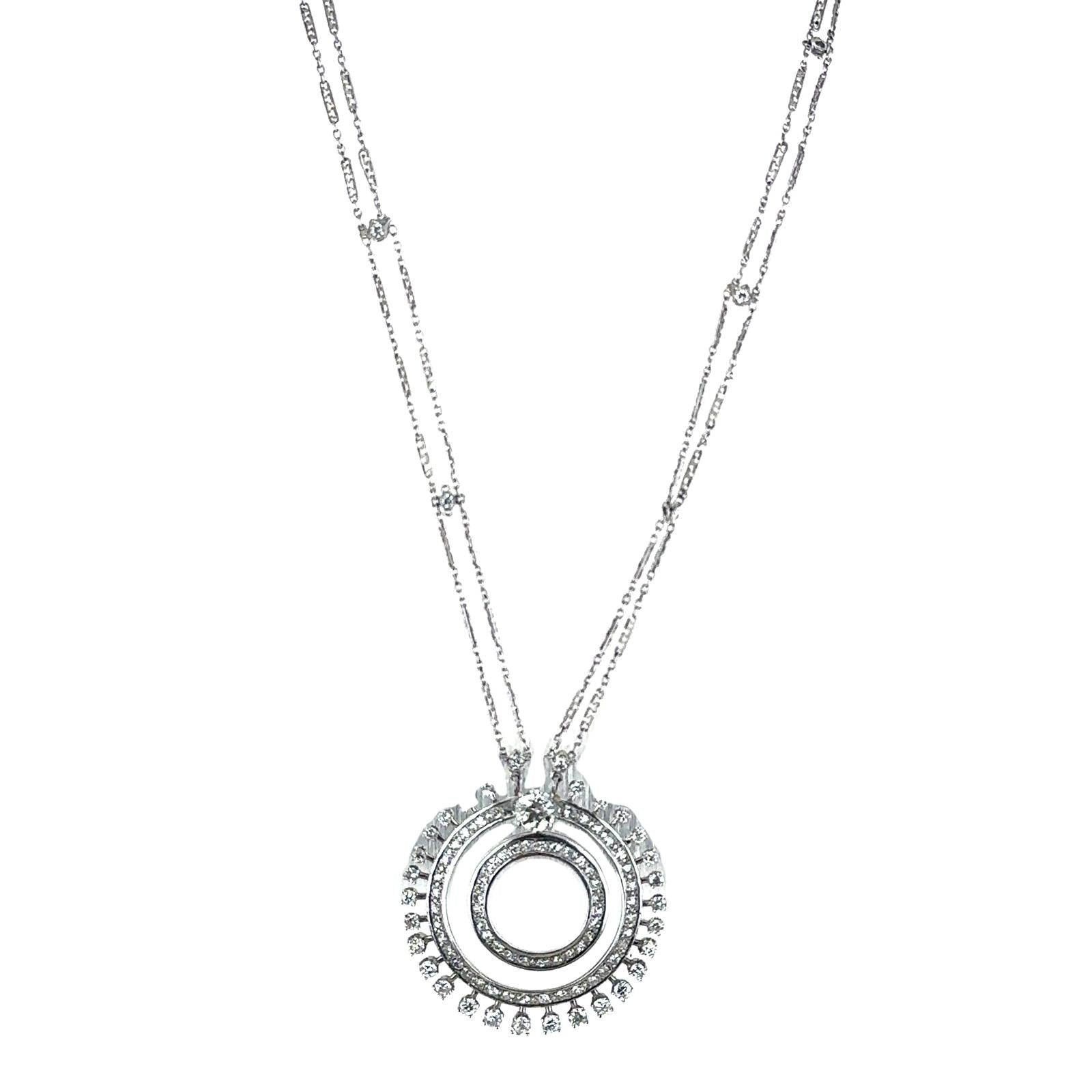 Old European Cut Diamond Circle Pendant Double Strand diamond Vintage Necklace