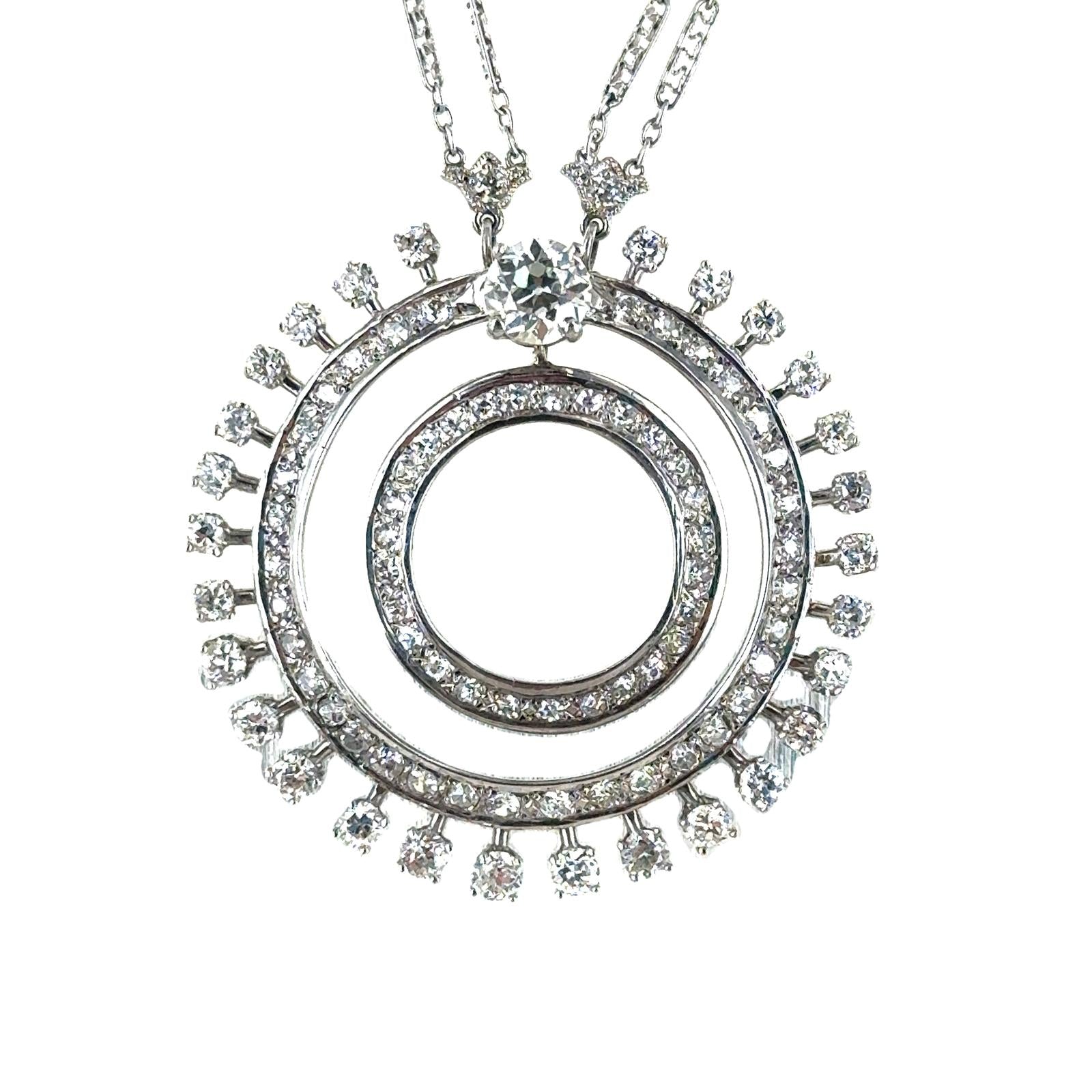 Old European Cut Diamond Circle Pendant Double Strand diamond Vintage Necklace