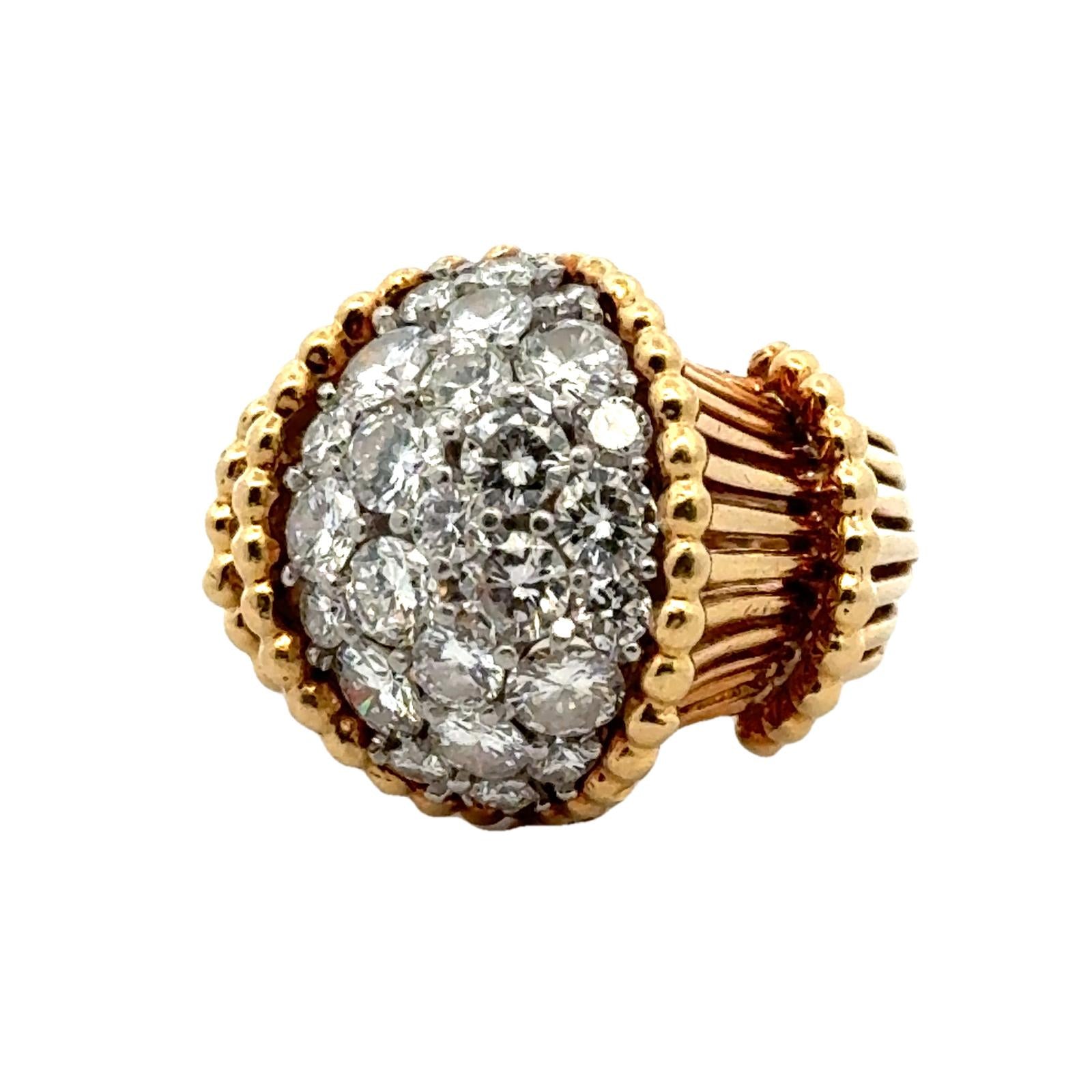 1960's Diamond 18 Karat Yellow Gold Vintage Cocktail Ring By George Schuler