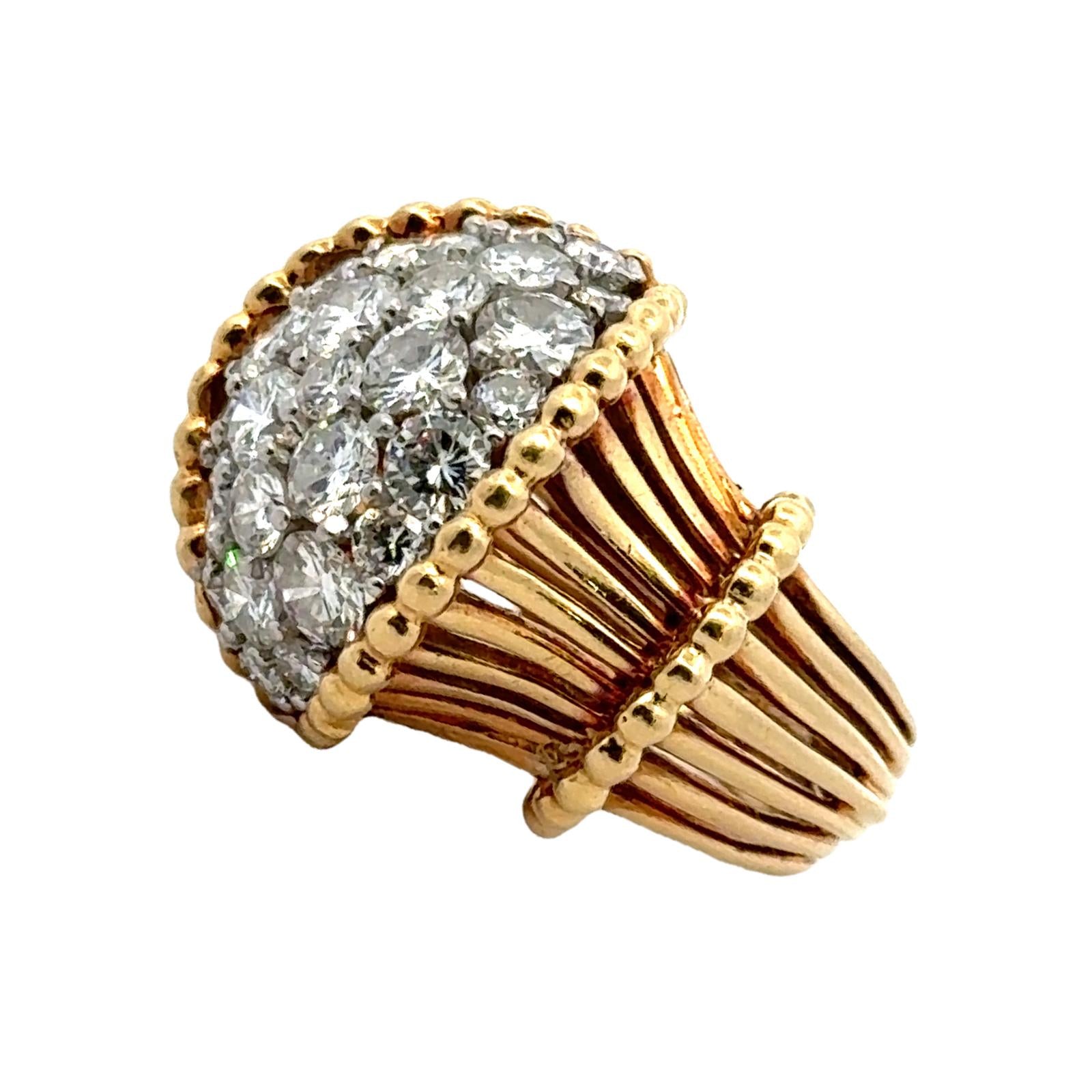 1960's Diamond 18 Karat Yellow Gold Vintage Cocktail Ring By George Schuler