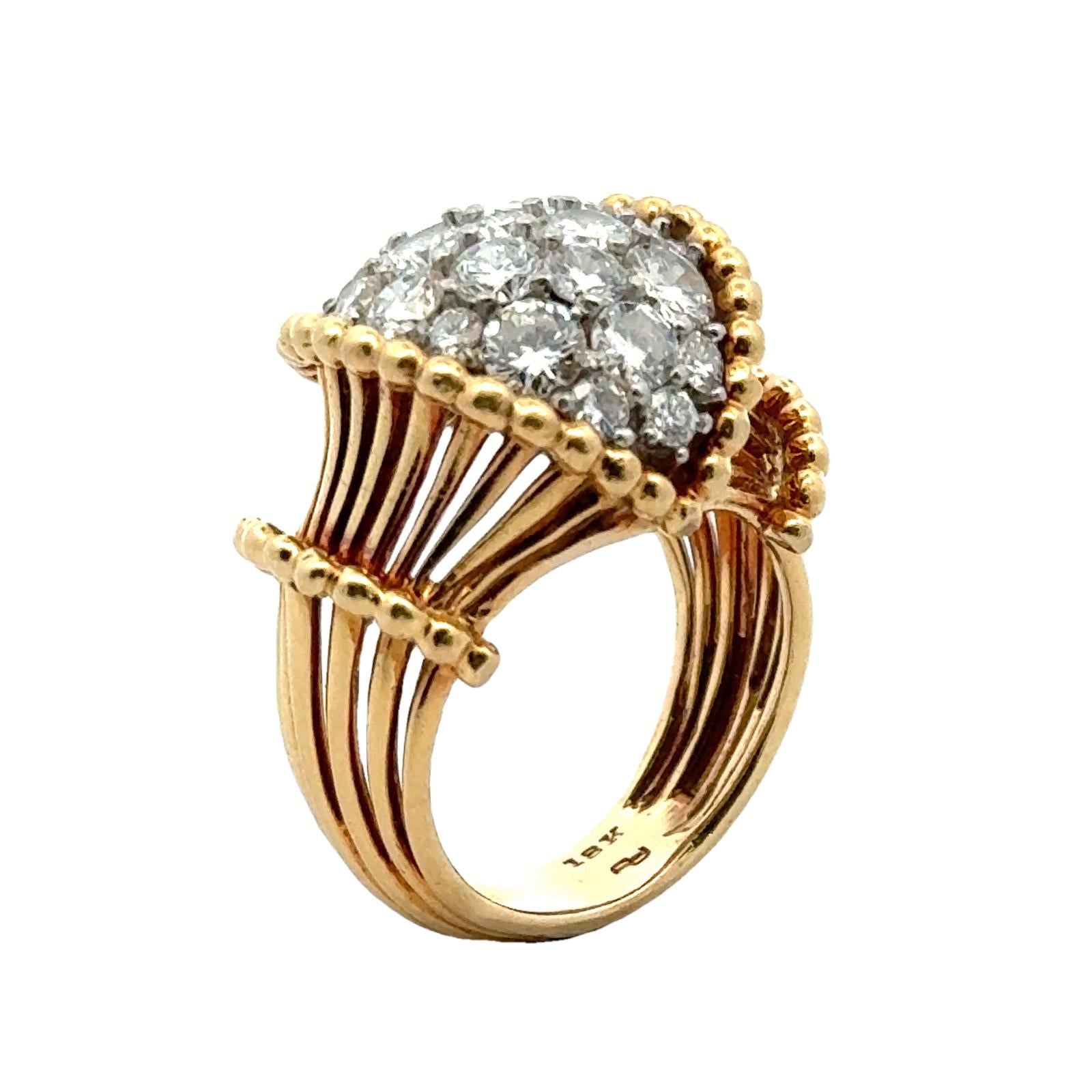 1960's Diamond 18 Karat Yellow Gold Vintage Cocktail Ring By George Schuler