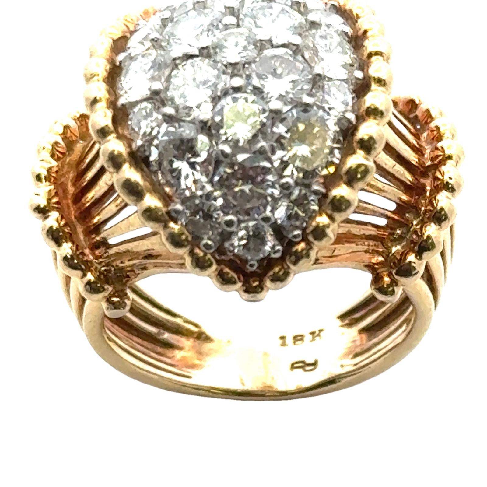 1960's Diamond 18 Karat Yellow Gold Vintage Cocktail Ring By George Schuler