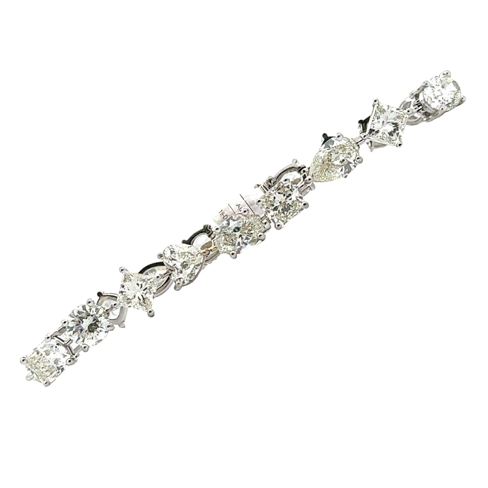 19 CTW Mixed Cut Diamond 18 Karat White Gold Modern Line Bracelet