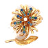 Diamond Sapphire Emerald 14 Karat Yellow Gold Floral Brooch