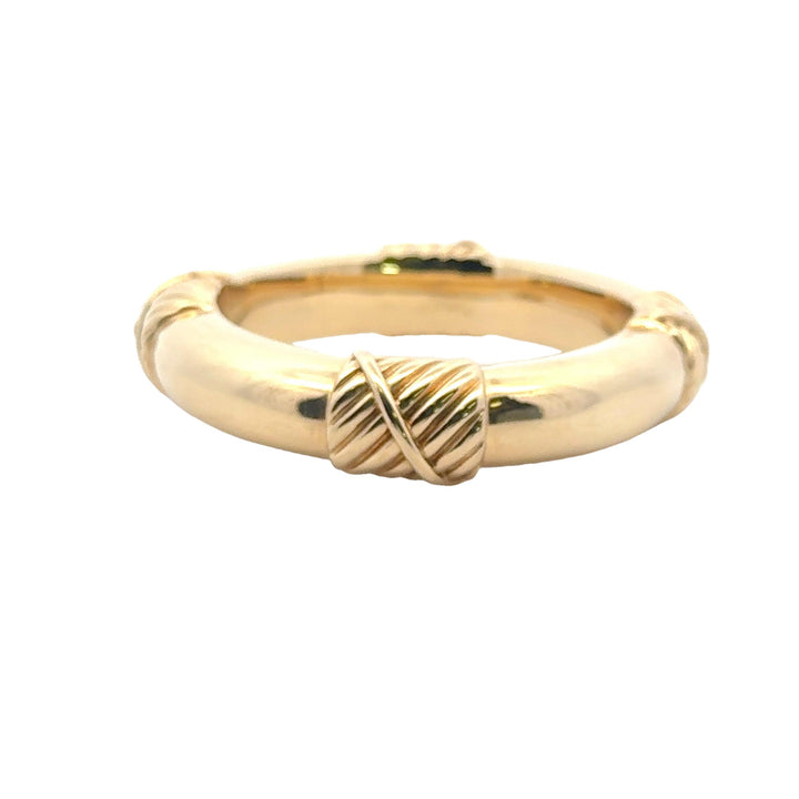David Webb 18 Karat Ribbed Yellow Gold Hinged Bangle Bracelet
