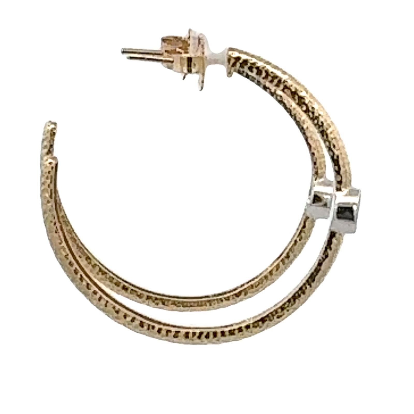 Bezel Set Diamond 14 Karat Yellow Gold 1.5 Inch Hoop Earrings