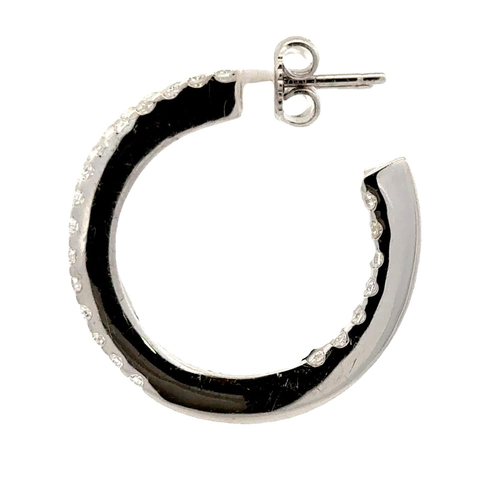 21st Century Diamond In & Out 18 Karat White Gold Thin Hoop Modern Earrings