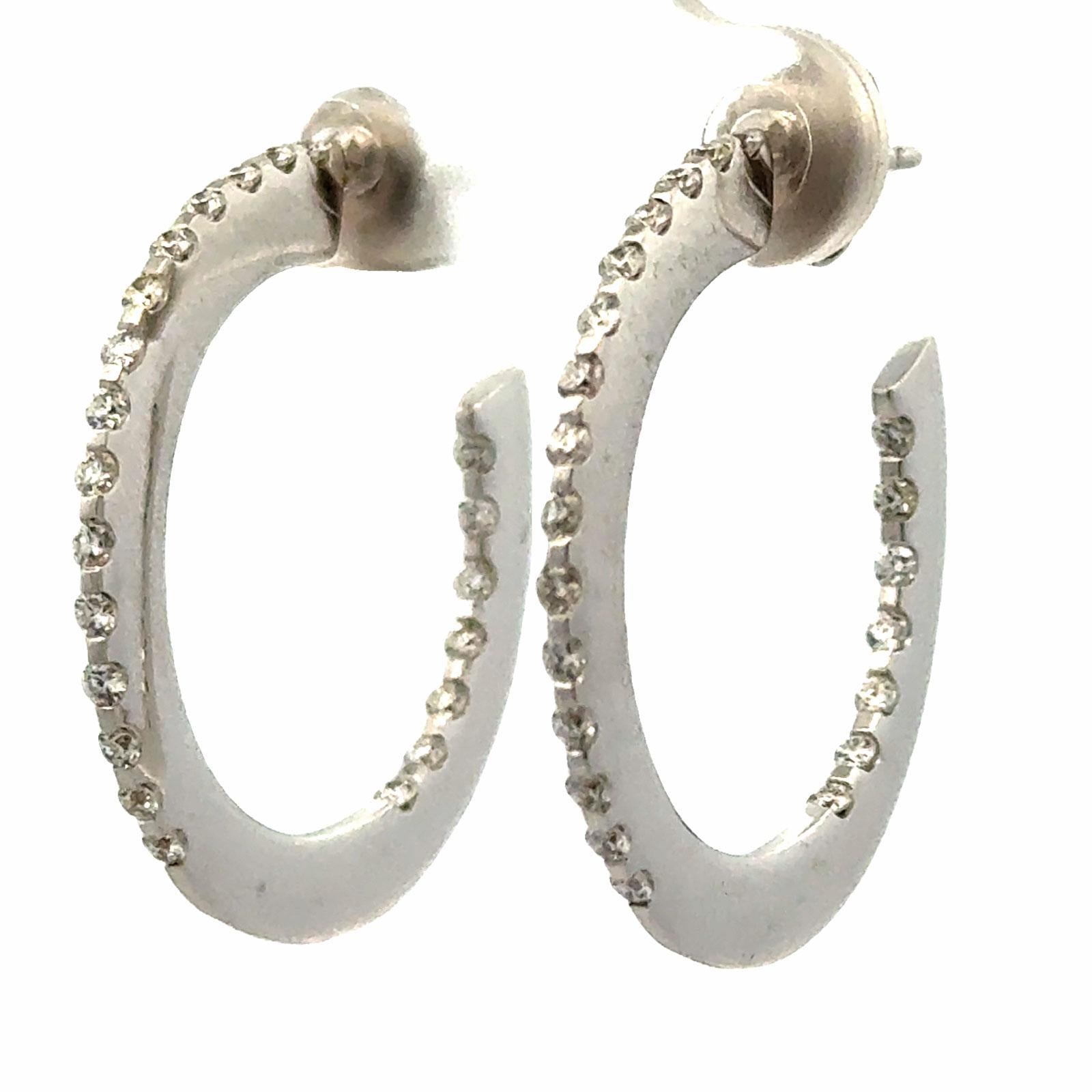 21st Century Diamond In & Out 18 Karat White Gold Thin Hoop Modern Earrings
