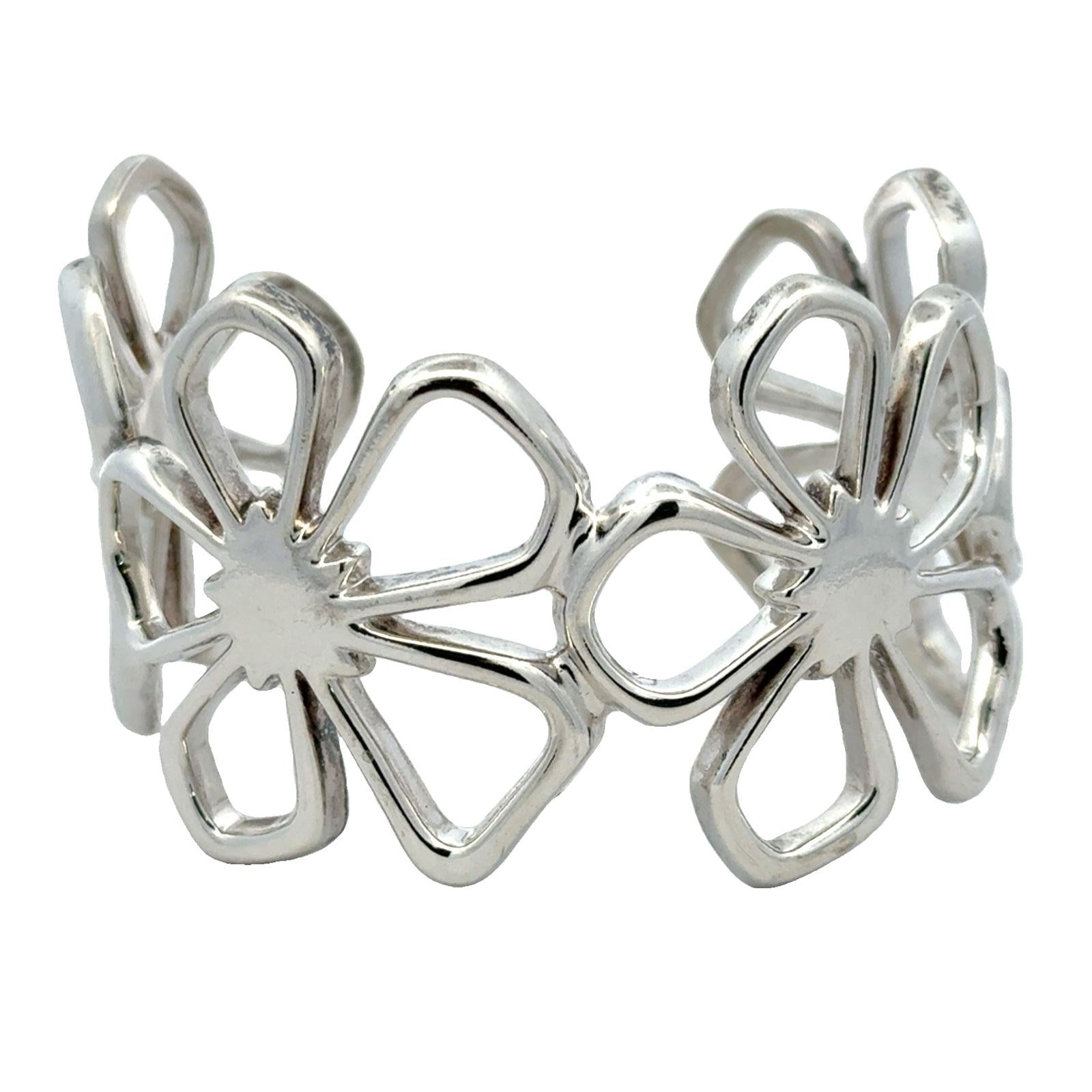 Late 20th Century Tiffany & Company Sterling Silver Hibiscus Wide Cuff Bangle