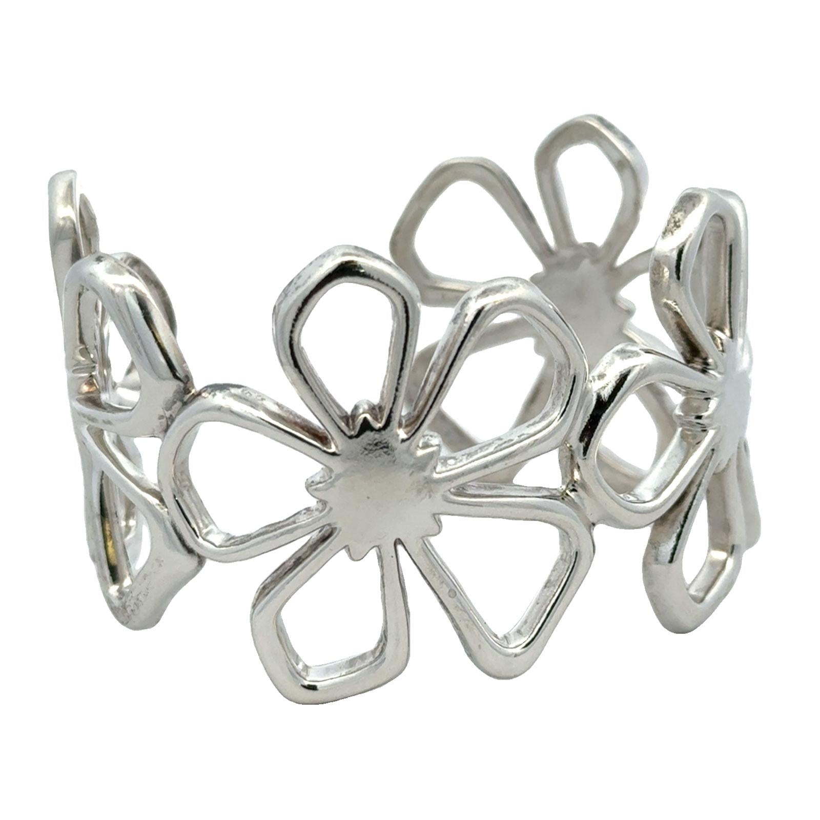 Late 20th Century Tiffany & Company Sterling Silver Hibiscus Wide Cuff Bangle