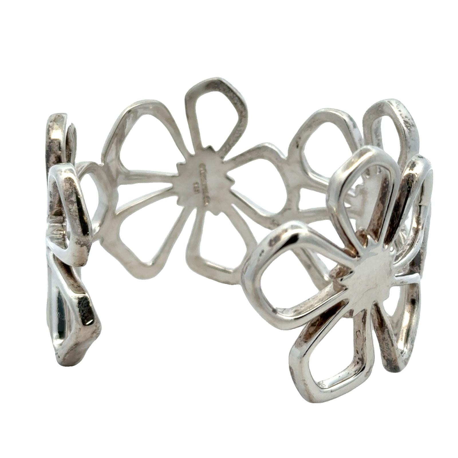 Late 20th Century Tiffany & Company Sterling Silver Hibiscus Wide Cuff Bangle