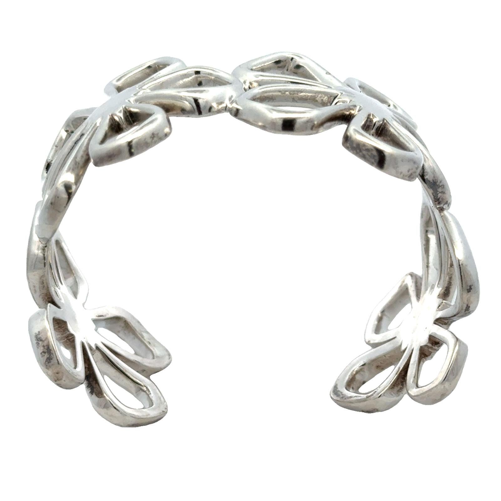 Late 20th Century Tiffany & Company Sterling Silver Hibiscus Wide Cuff Bangle