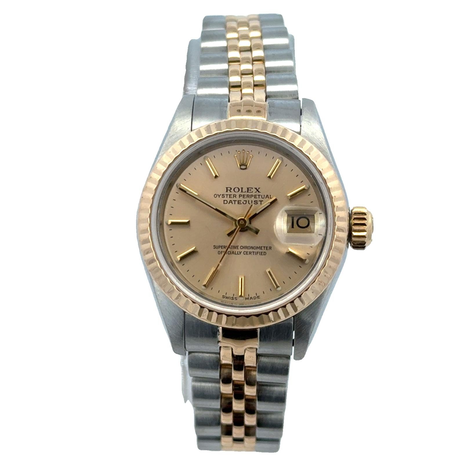 Rolex Datejust Two Tone Ladys 26mm Watch Ref 69173 Fluted Bezel Jubilee Brac