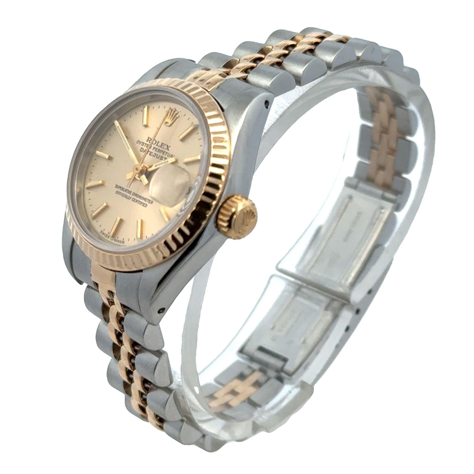 Rolex Datejust Two Tone Ladys 26mm Watch Ref 69173 Fluted Bezel Jubilee Brac