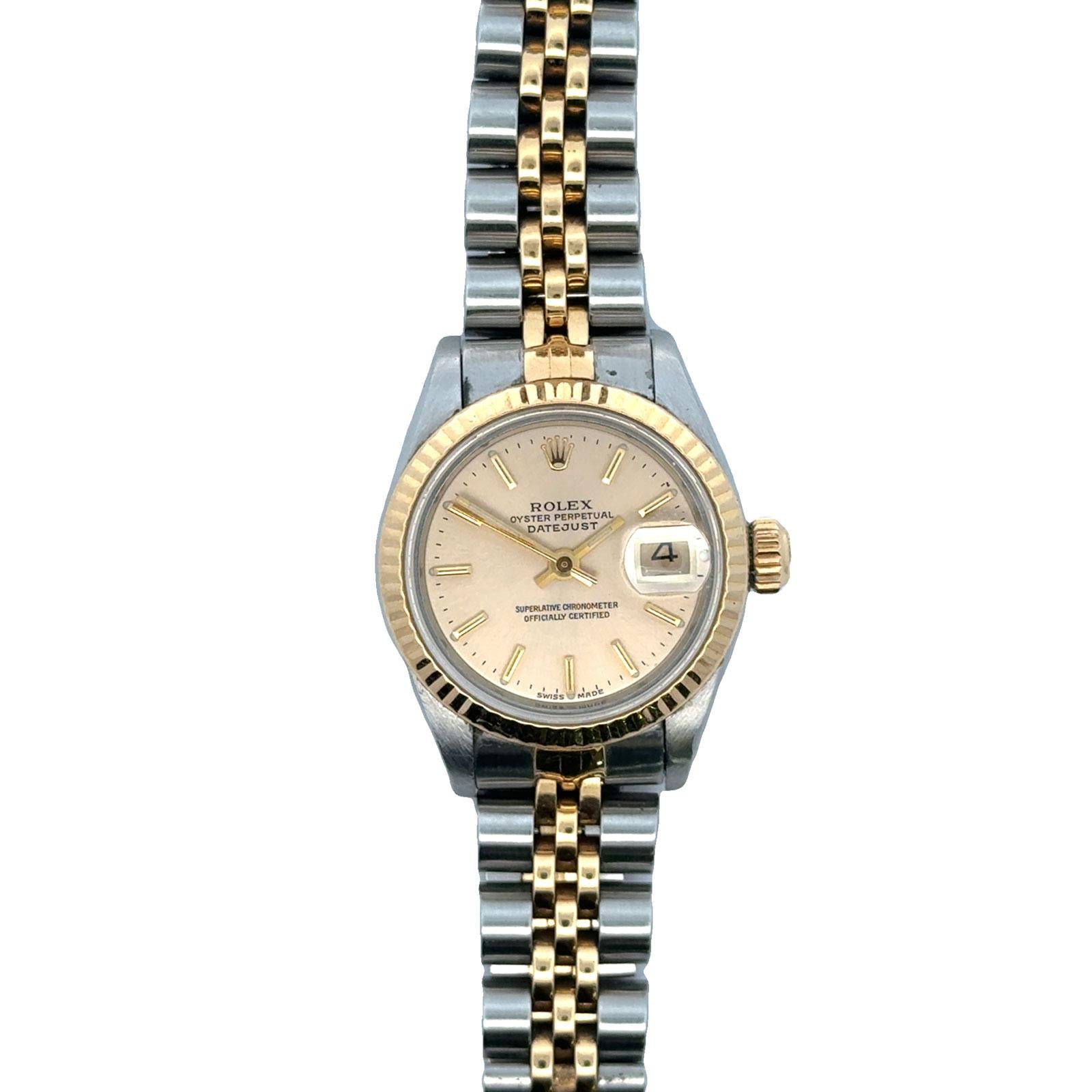 Rolex Datejust Two Tone Ladys 26mm Watch Ref 69173 Fluted Bezel Jubilee Brac