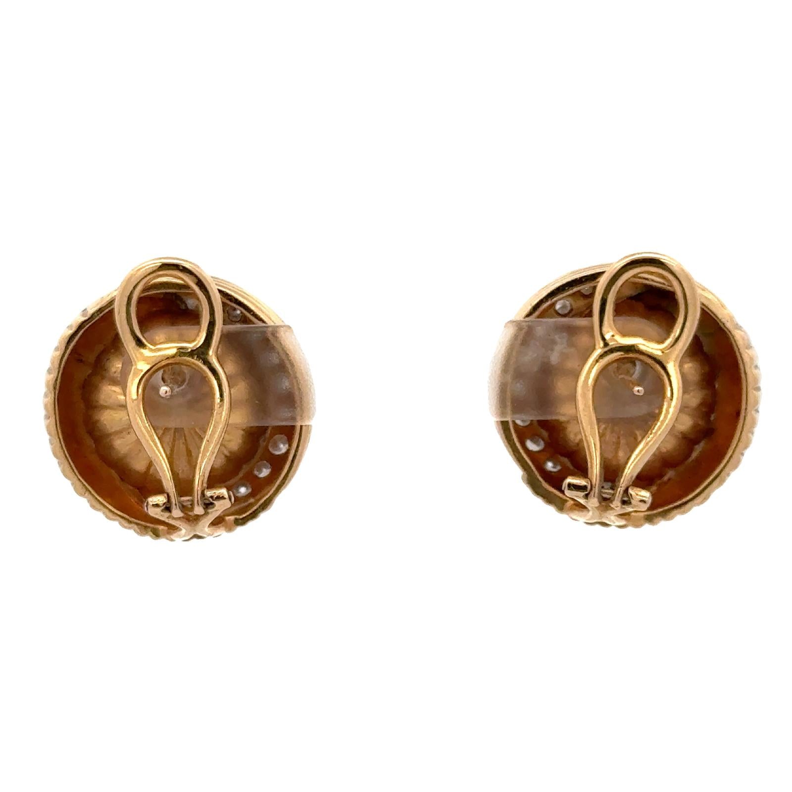 Late 20th Century Diamond & Mabe Pearl 18 Karat Gold Swirl Leverback Earrings