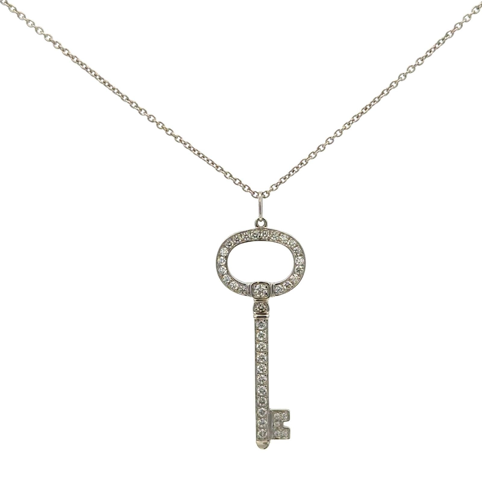 Tiffany & Company Diamond Platinum Vintage Oval Key Pendant Necklace