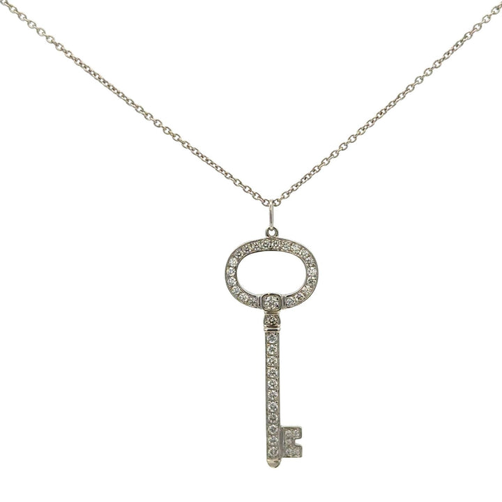 Tiffany & Company Diamond Platinum Vintage Oval Key Pendant Necklace