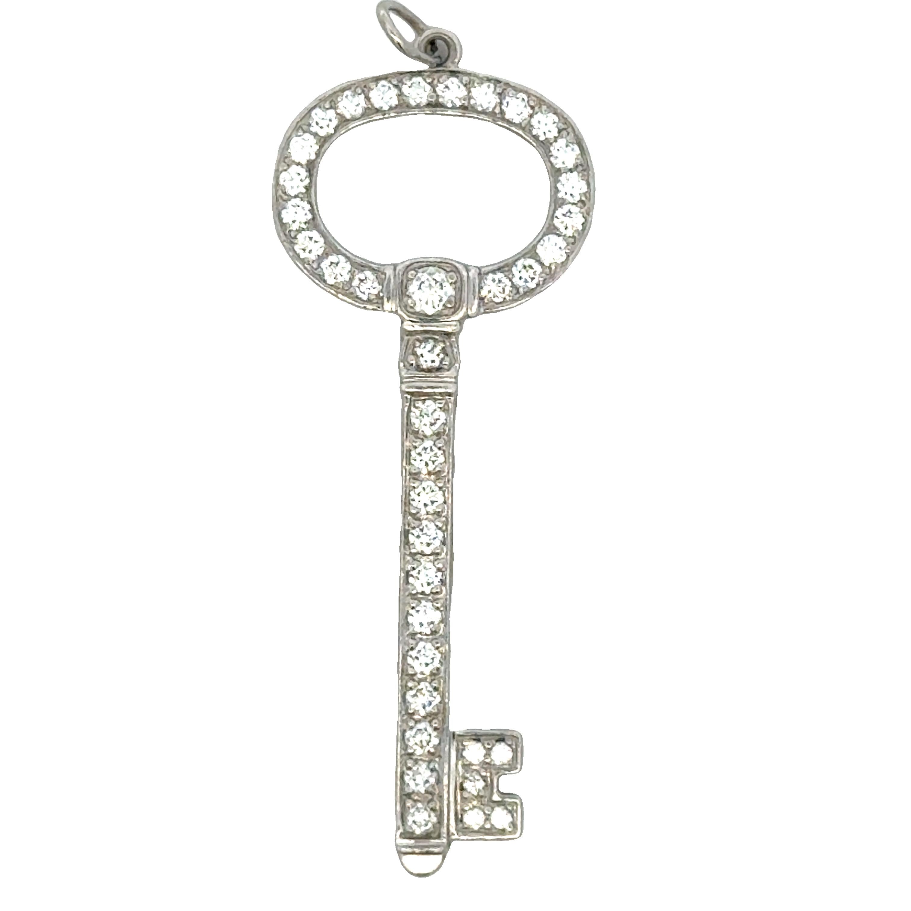 Tiffany & Company Diamond Platinum Vintage Oval Key Pendant Necklace
