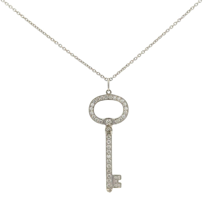 Tiffany & Company Diamond Platinum Vintage Oval Key Pendant Necklace