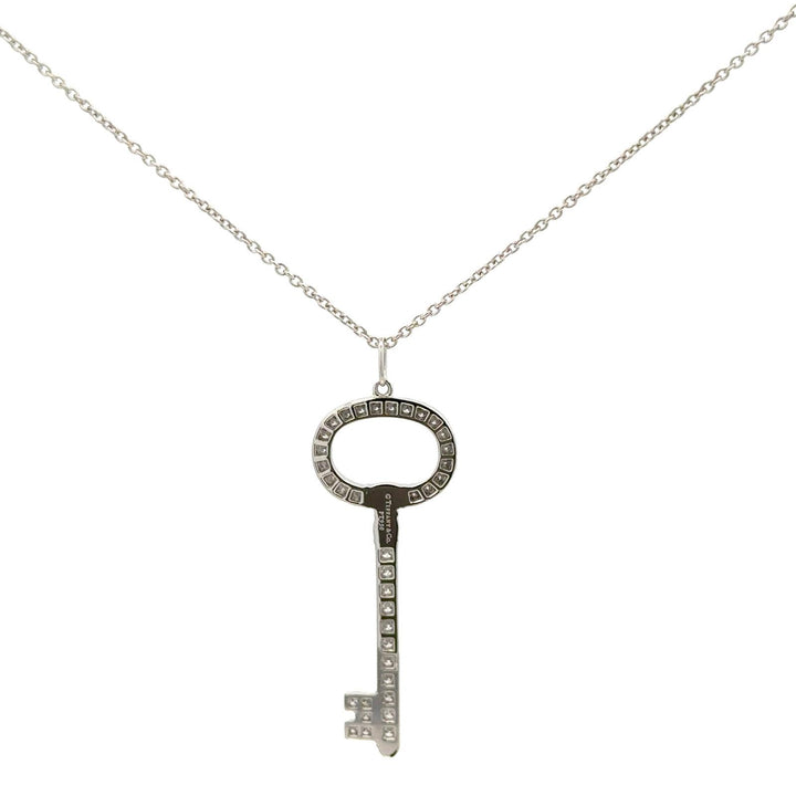 Tiffany & Company Diamond Platinum Vintage Oval Key Pendant Necklace