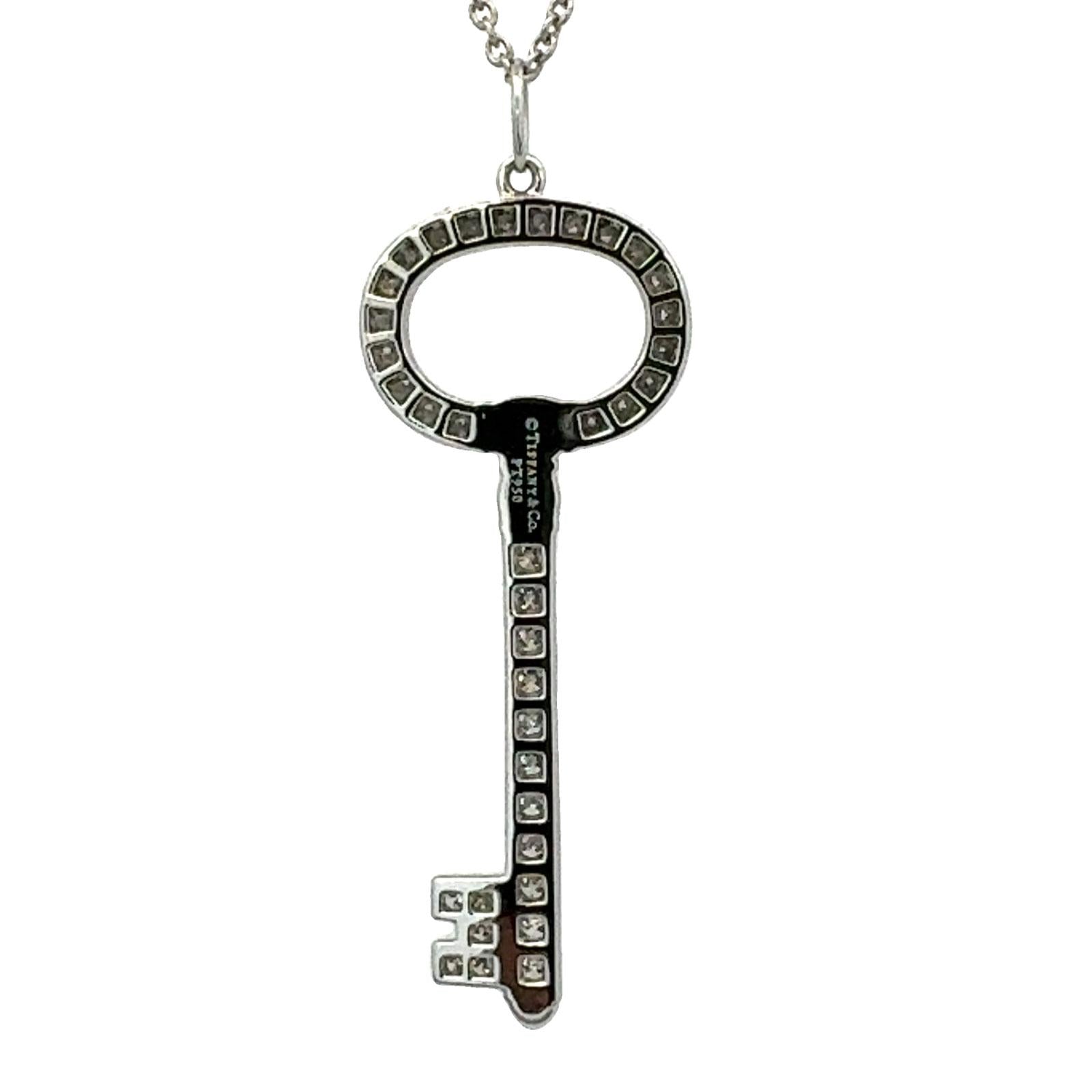 Tiffany & Company Diamond Platinum Vintage Oval Key Pendant Necklace