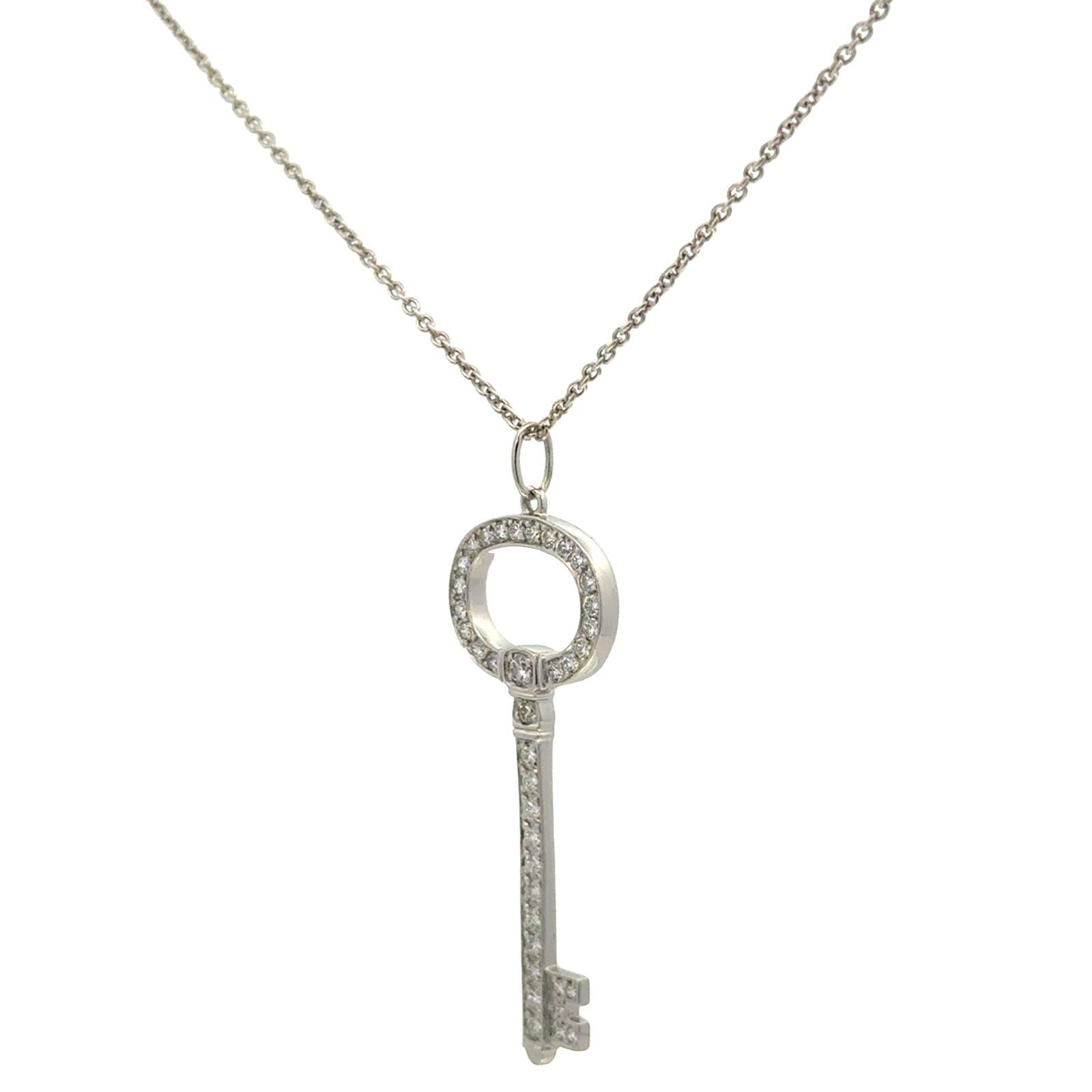 Tiffany & Company Diamond Platinum Vintage Oval Key Pendant Necklace