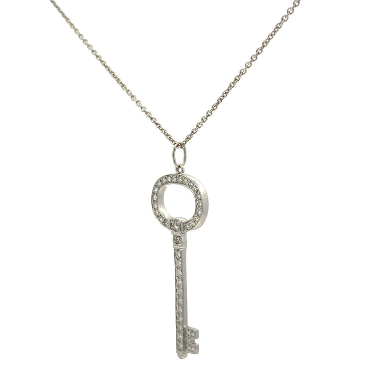 Tiffany & Company Diamond Platinum Vintage Oval Key Pendant Necklace