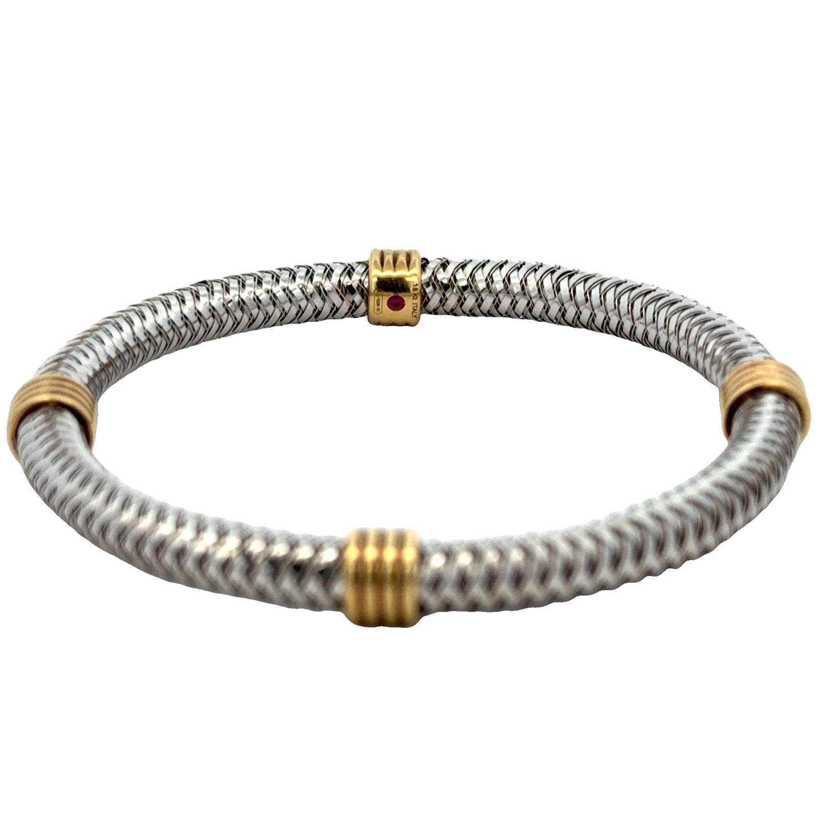 Roberto Coin Italy 18 Karat Two-Tone Gold Flexible Primavera Bangle Bracelet
