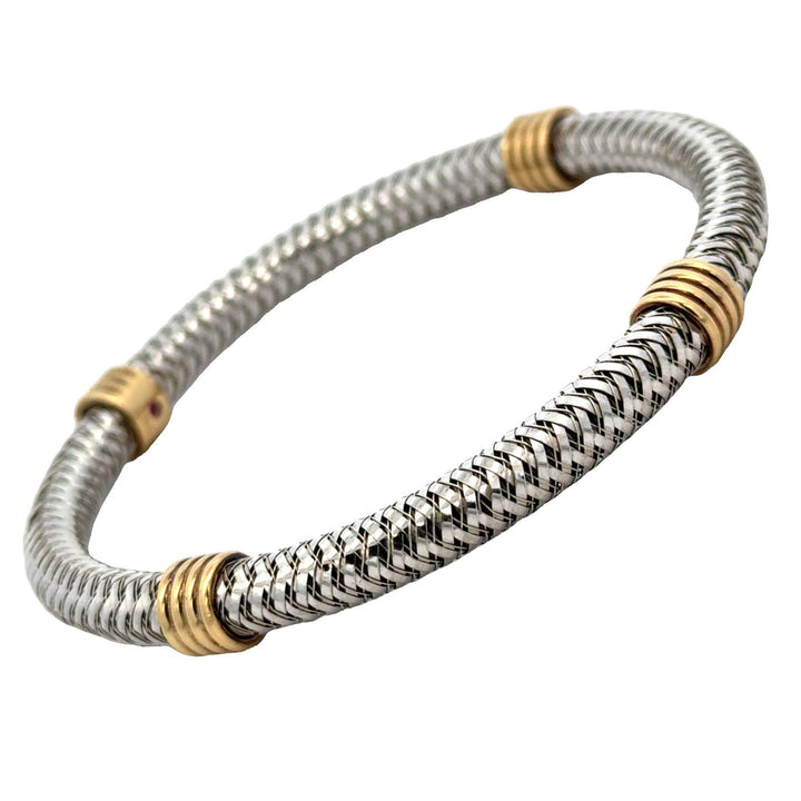 Roberto Coin Italy 18 Karat Two-Tone Gold Flexible Primavera Bangle Bracelet