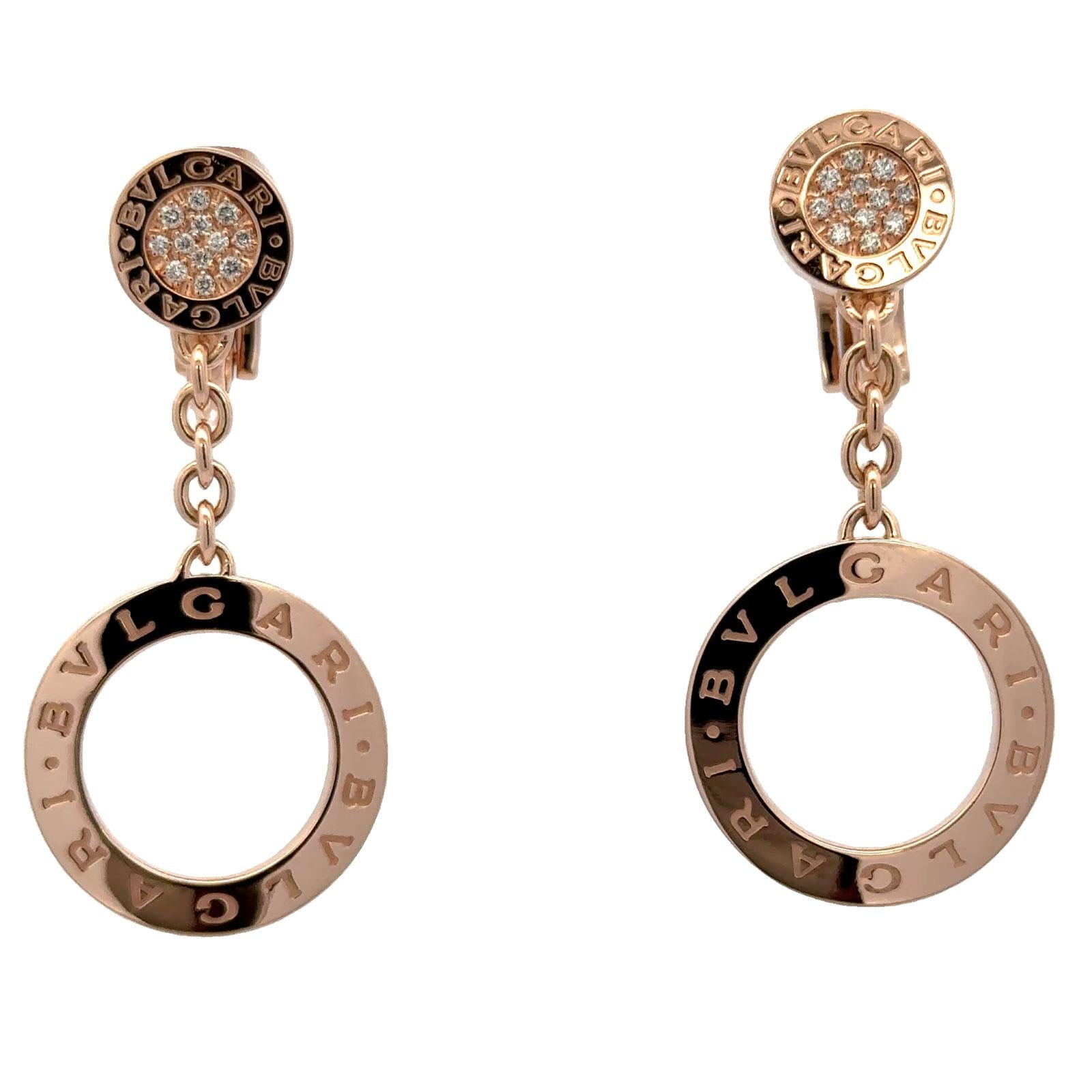 Bvlgari Bvlgari Diamond 18 Karat Yellow Gold Drop Open Circle Leverback Earrings
