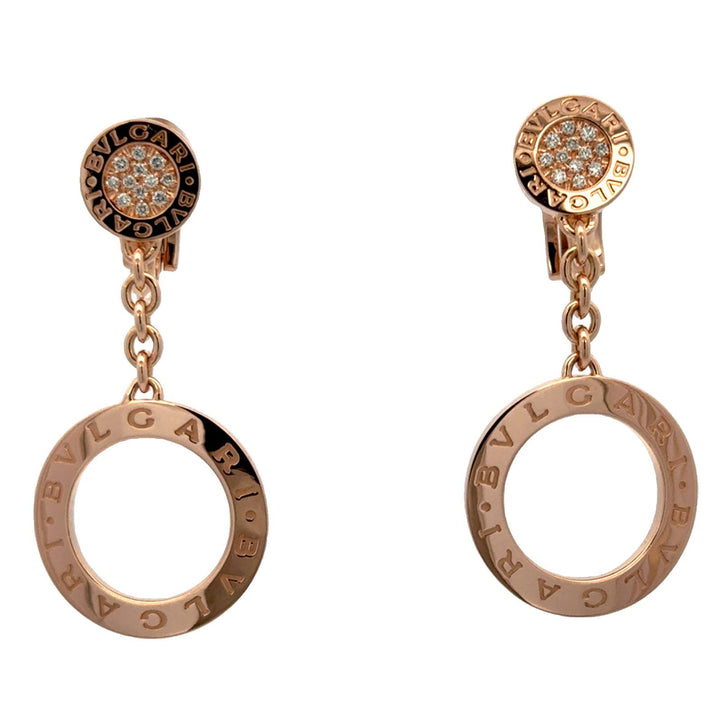 Bvlgari Bvlgari Diamond 18 Karat Yellow Gold Drop Open Circle Leverback Earrings