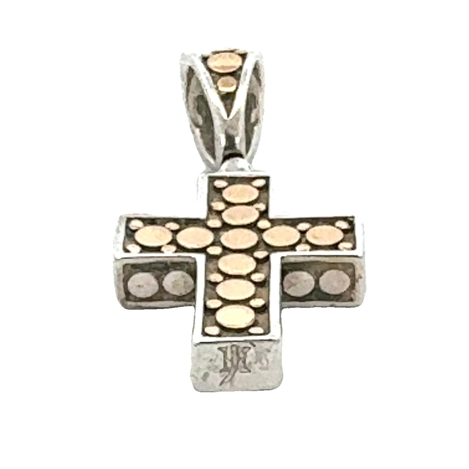 John Hardy Dot 18 Karat Yellow Gold Sterling Silver Cross Pendant Modern