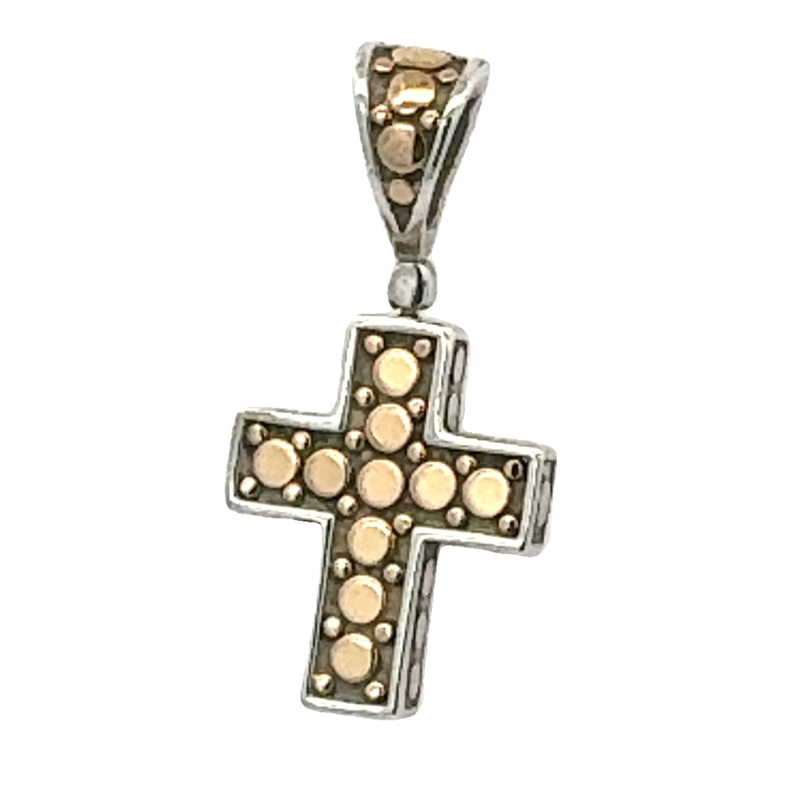 John Hardy Dot 18 Karat Yellow Gold Sterling Silver Cross Pendant Modern