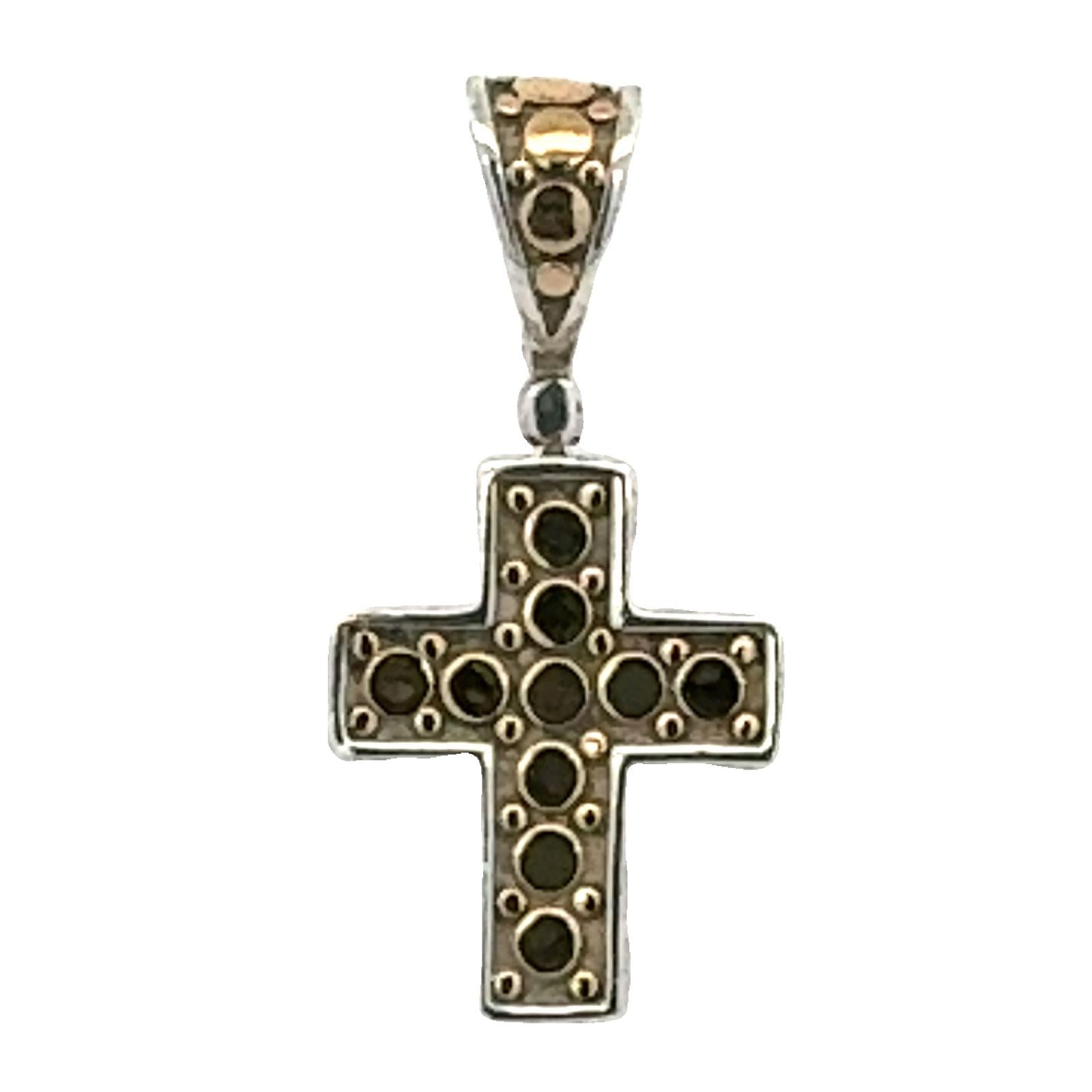 John Hardy Dot 18 Karat Yellow Gold Sterling Silver Cross Pendant Modern