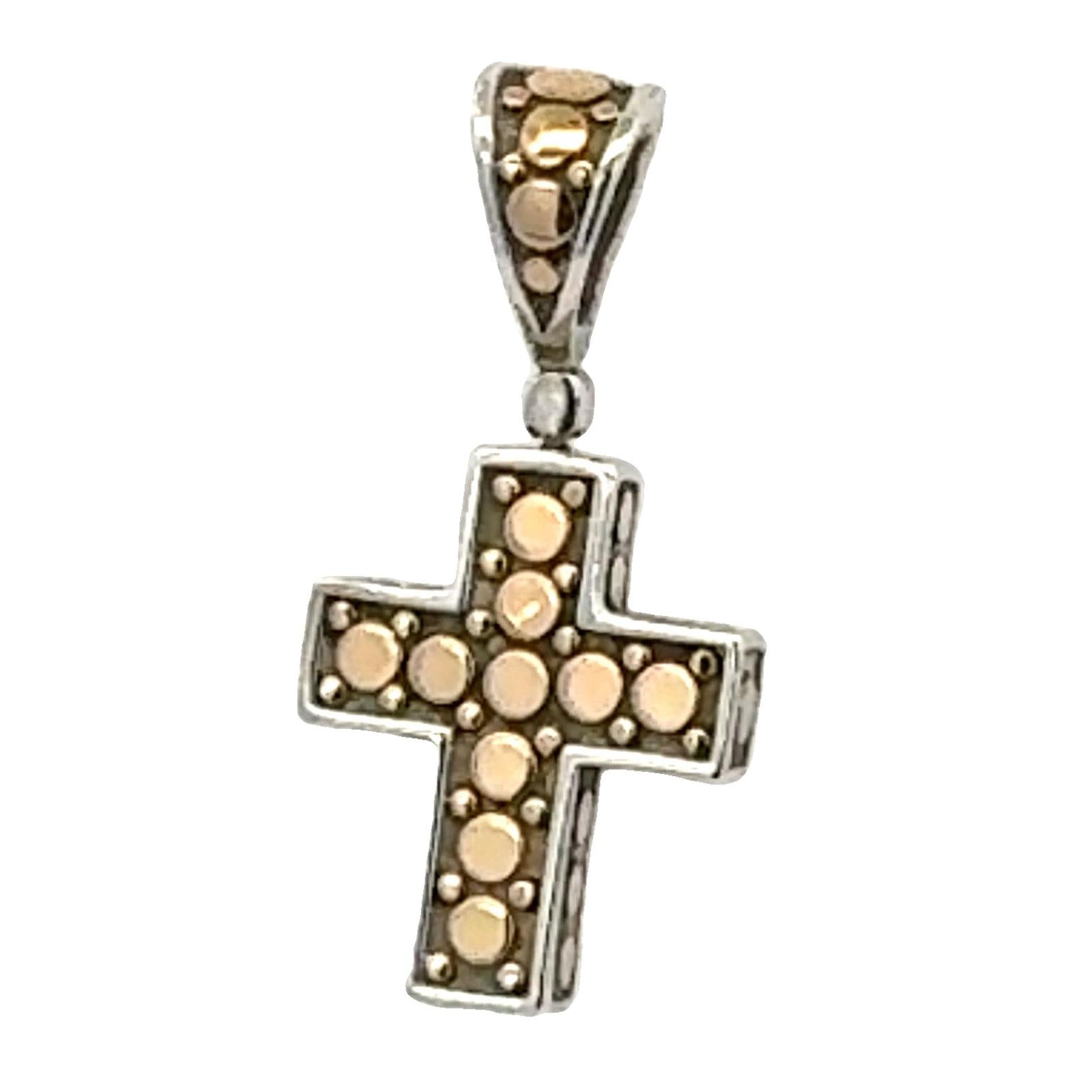 John Hardy Dot 18 Karat Yellow Gold Sterling Silver Cross Pendant Modern