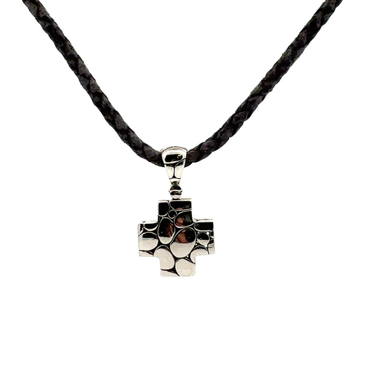John Hardy Kali Cross Pendant Sterling Silver Leather Cord Necklace
