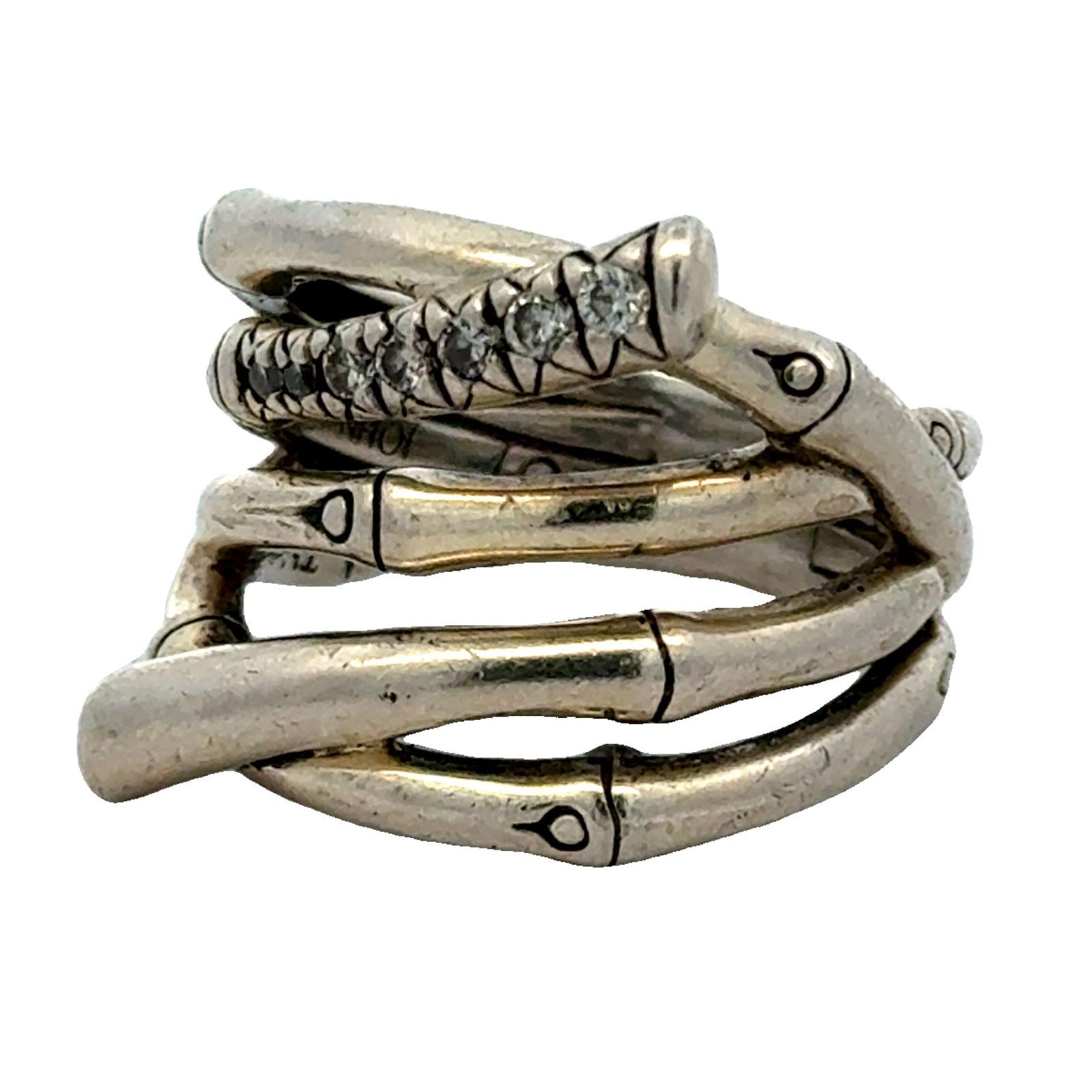 John Hardy Diamond Sterling Silver Multi-Row Wide Bamboo Band Ring