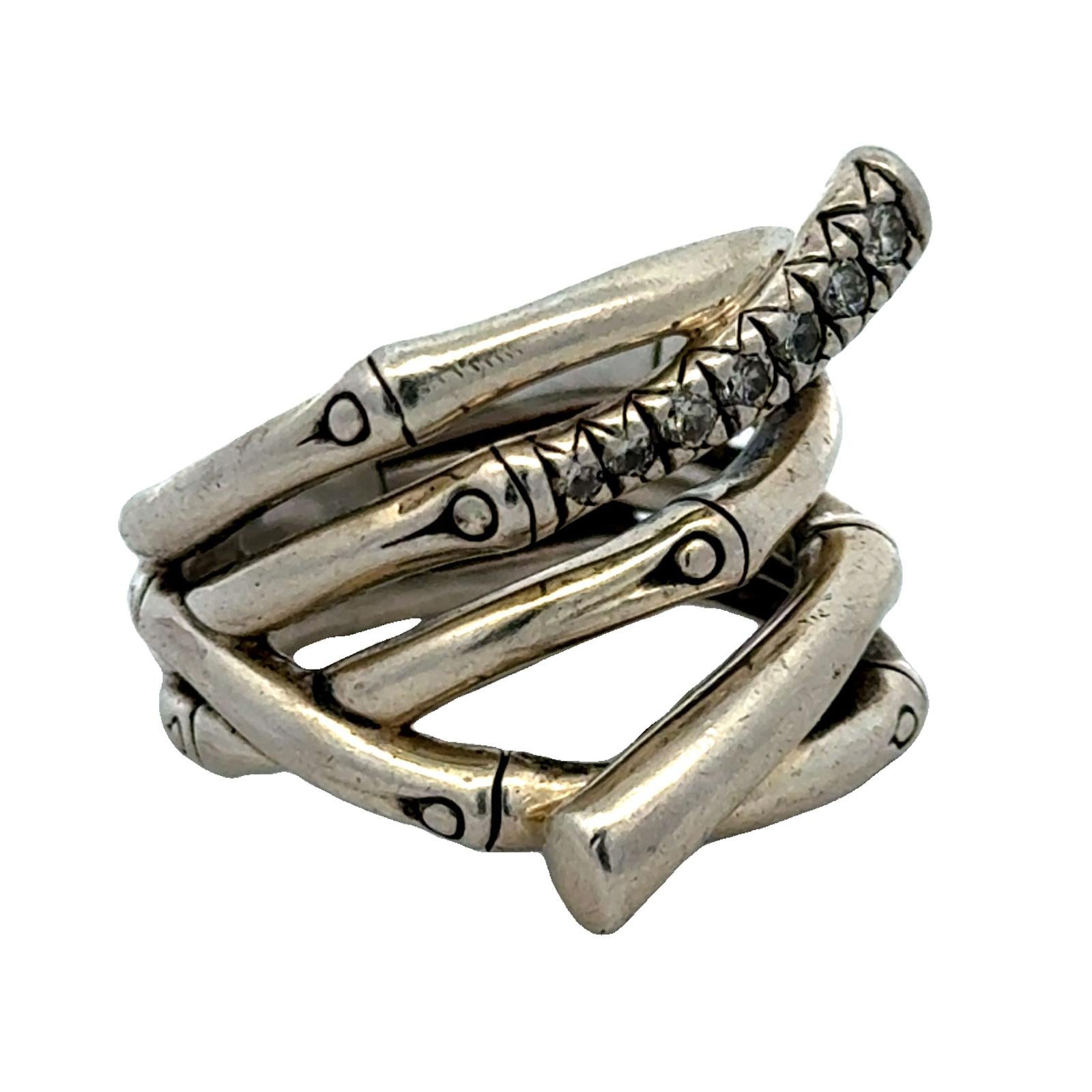 John Hardy Diamond Sterling Silver Multi-Row Wide Bamboo Band Ring