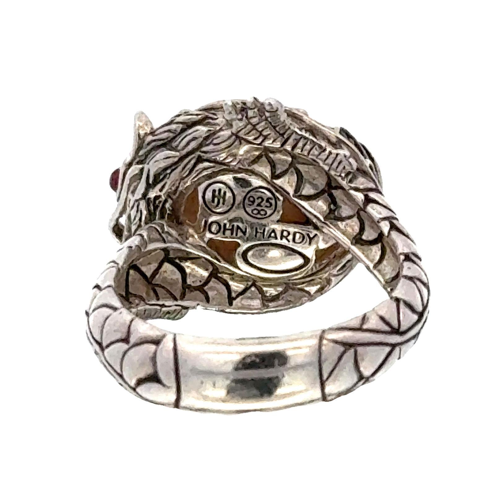 John Hardy Dragon Sterling Silver Ring with Pearl & Black Sapphire