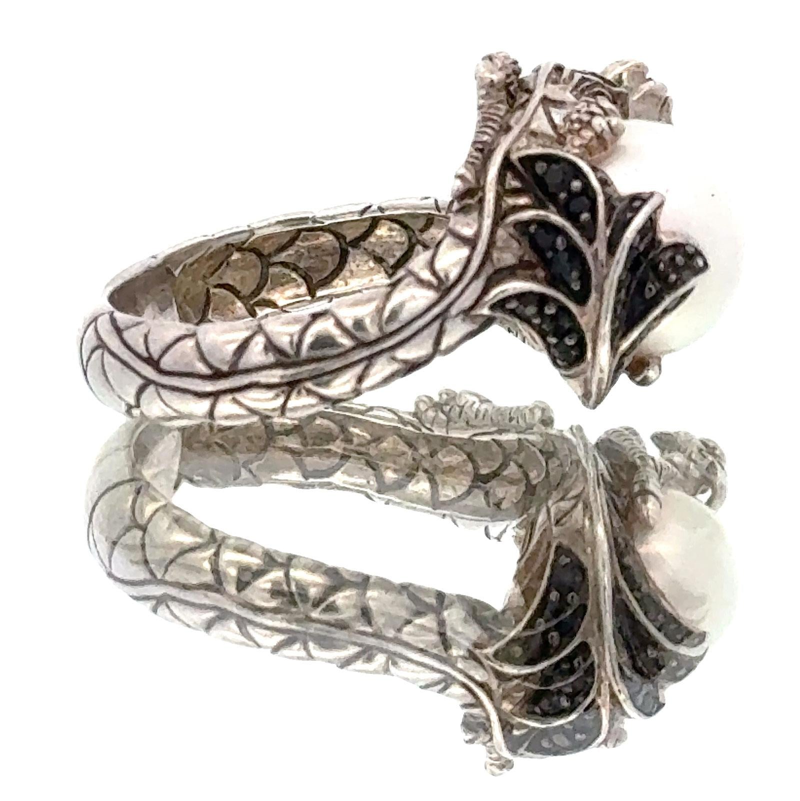 John Hardy Dragon Sterling Silver Ring with Pearl & Black Sapphire