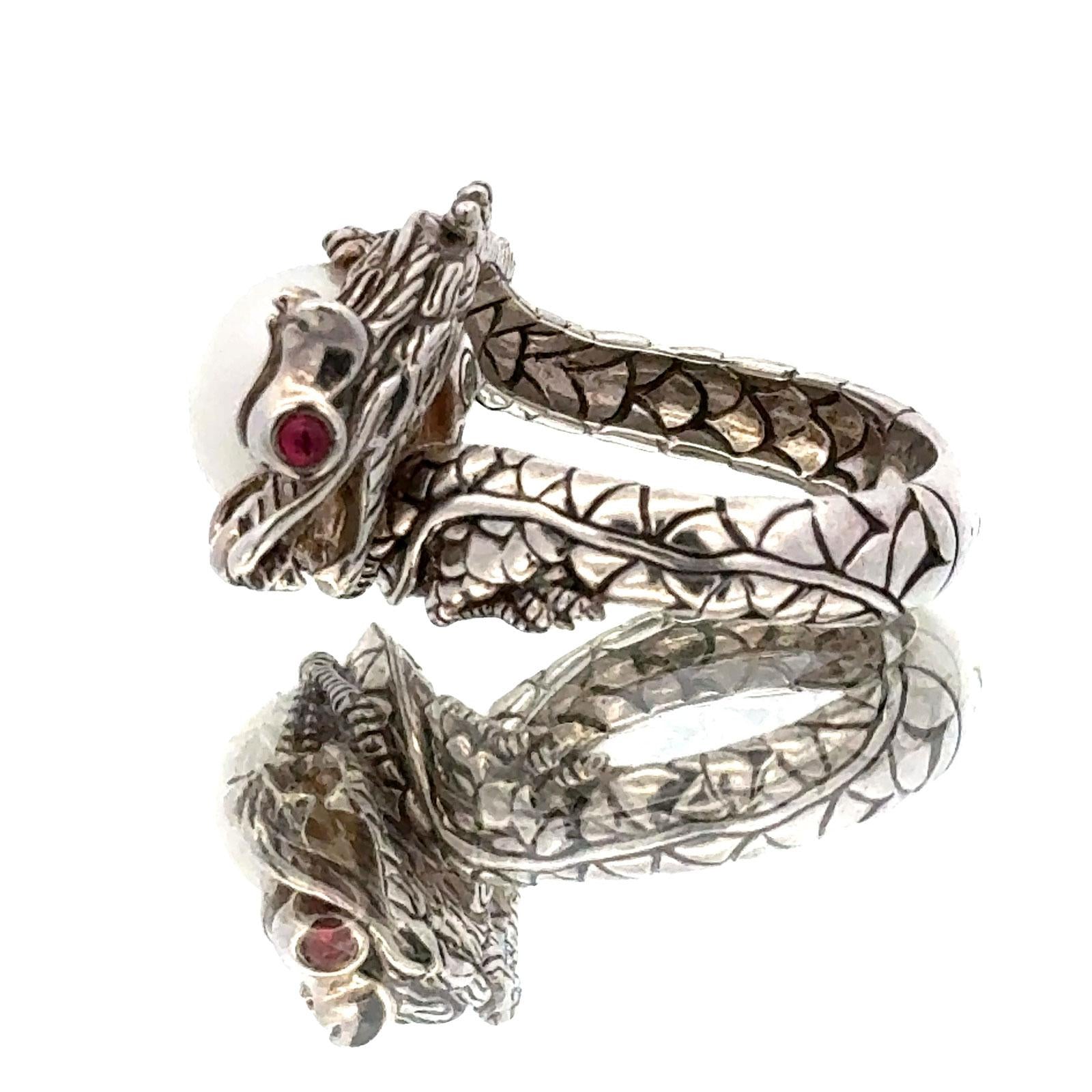 John Hardy Dragon Sterling Silver Ring with Pearl & Black Sapphire
