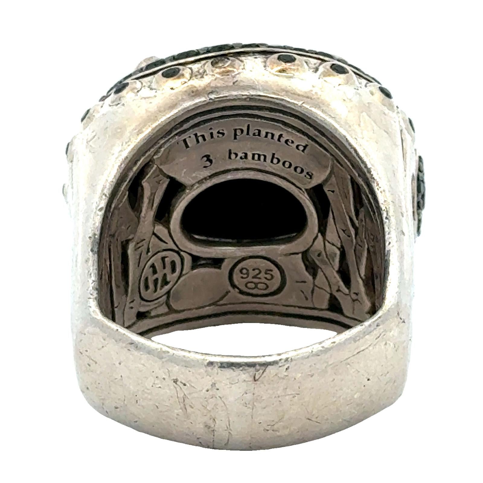 John Hardy Faceted Hematite Black Gemstone & Spinel Accent Silver Bamboo Ring
