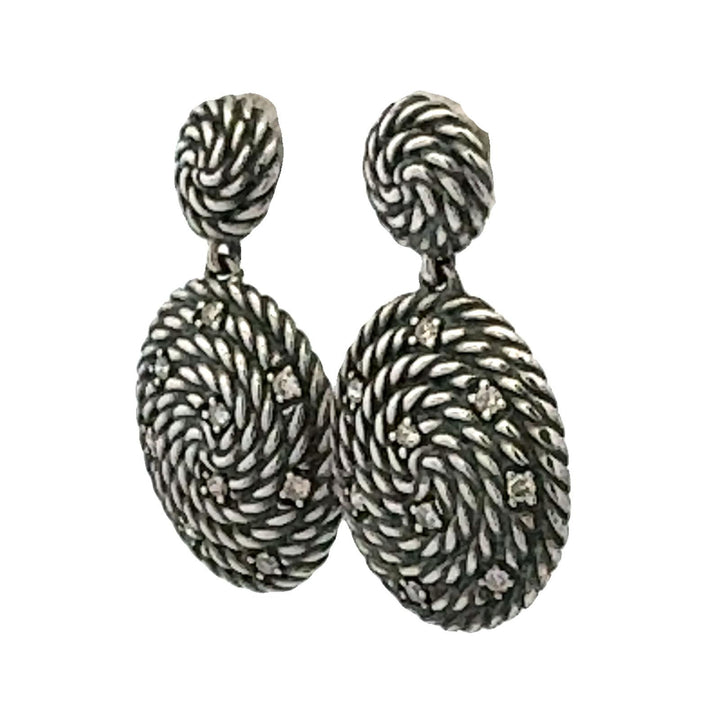 David Yurman Diamond Sterling Silver Cable Coil Drop Earrings