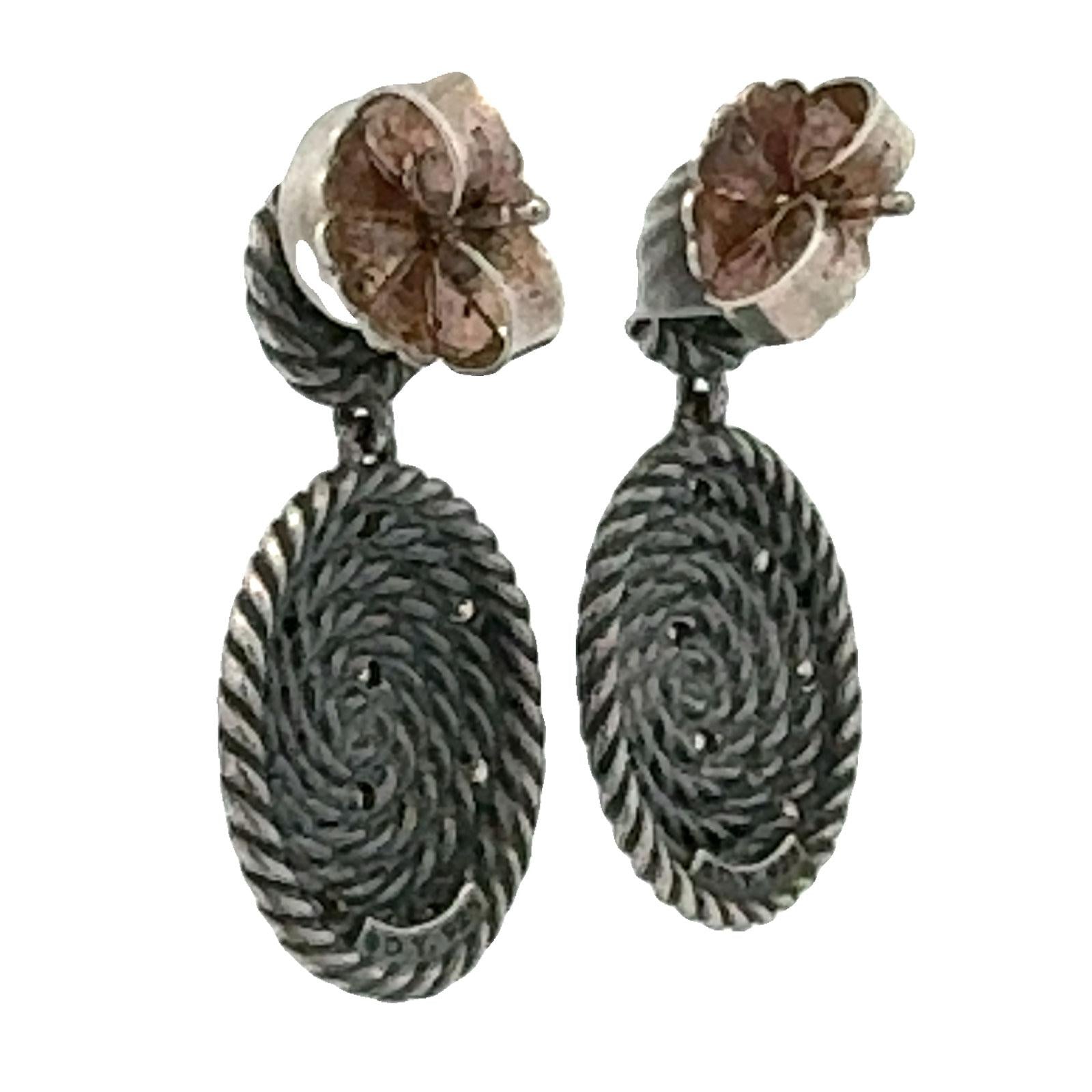 David Yurman Diamond Sterling Silver Cable Coil Drop Earrings