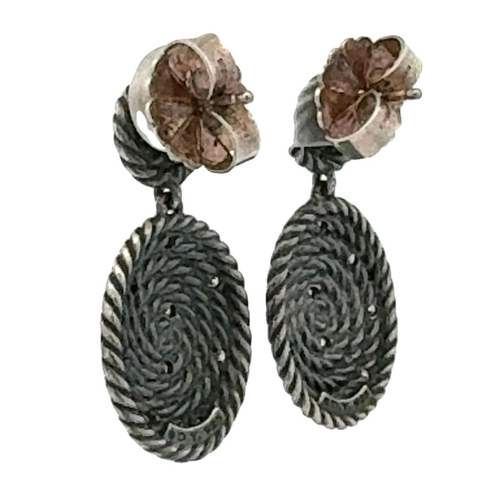 David Yurman Diamond Sterling Silver Cable Coil Drop Earrings