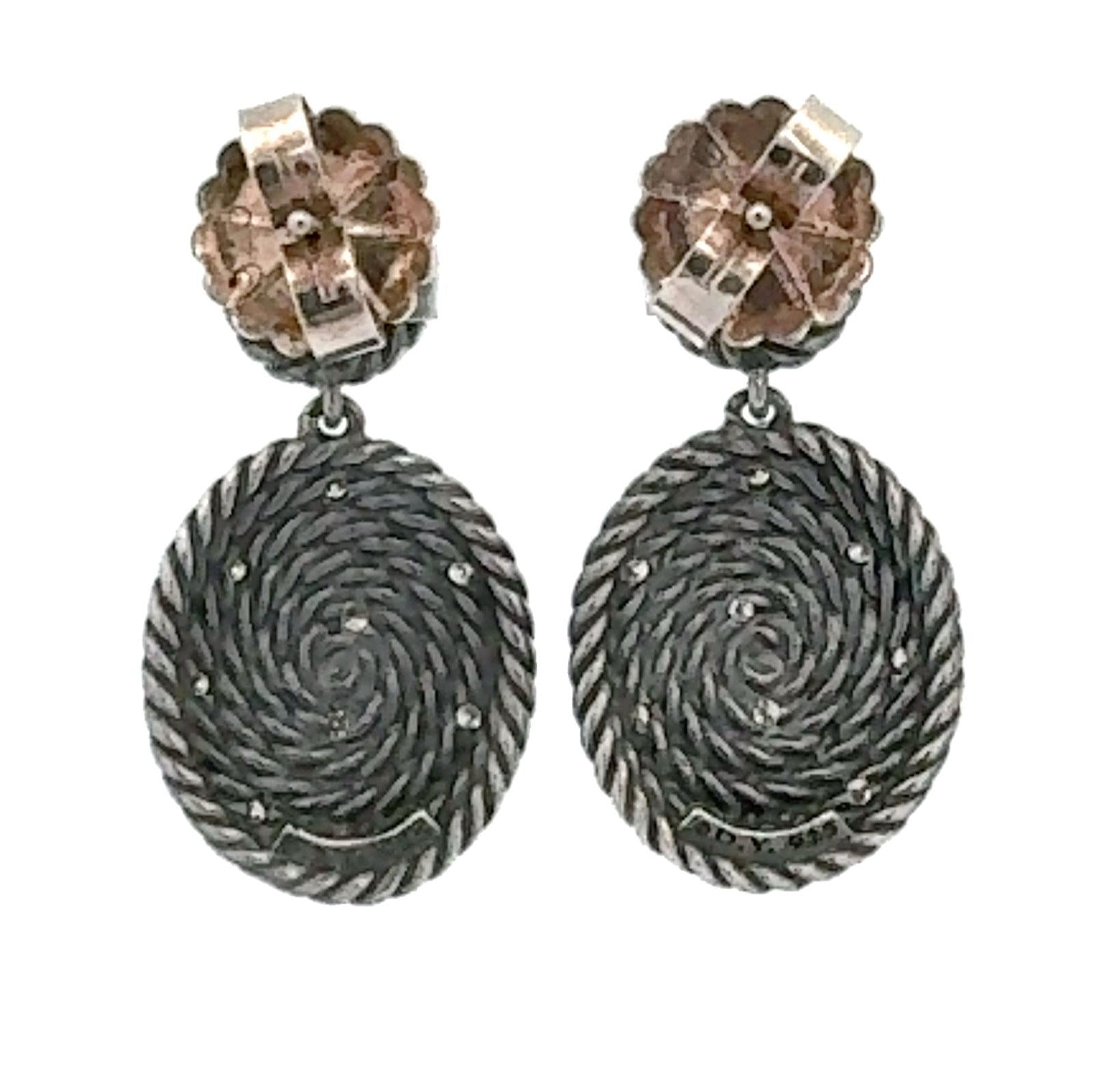 David Yurman Diamond Sterling Silver Cable Coil Drop Earrings