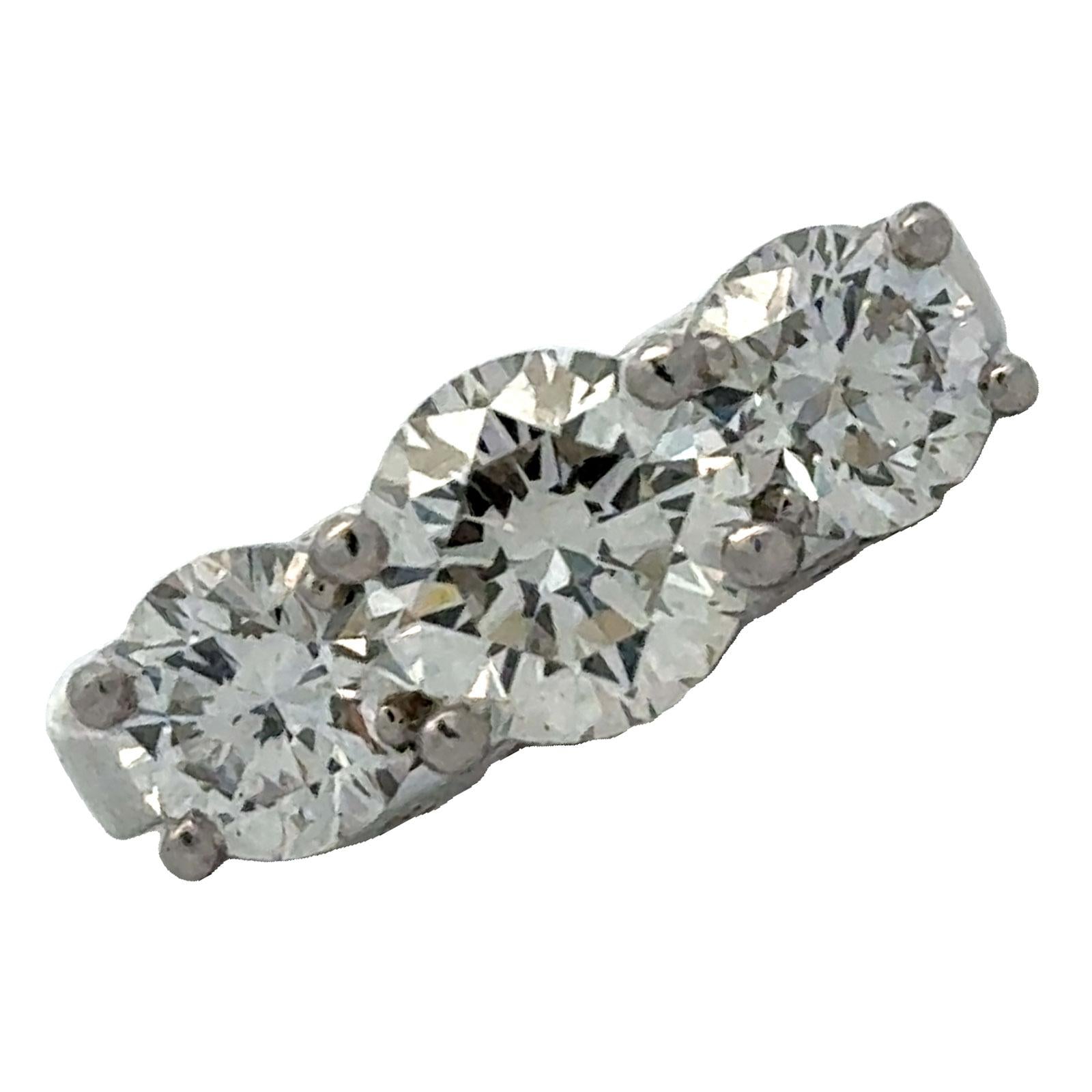 Three Stone Round Brilliant Cut Diamond Platinum Wedding Anniversary Band Ring