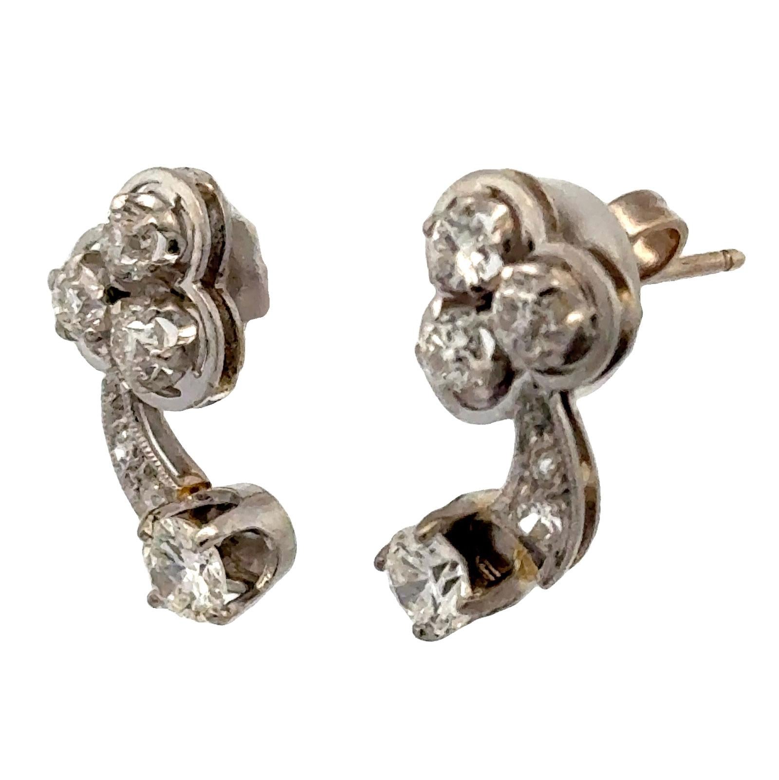 1950's Diamond 14 Karat White Gold Vintage Drop Earrings