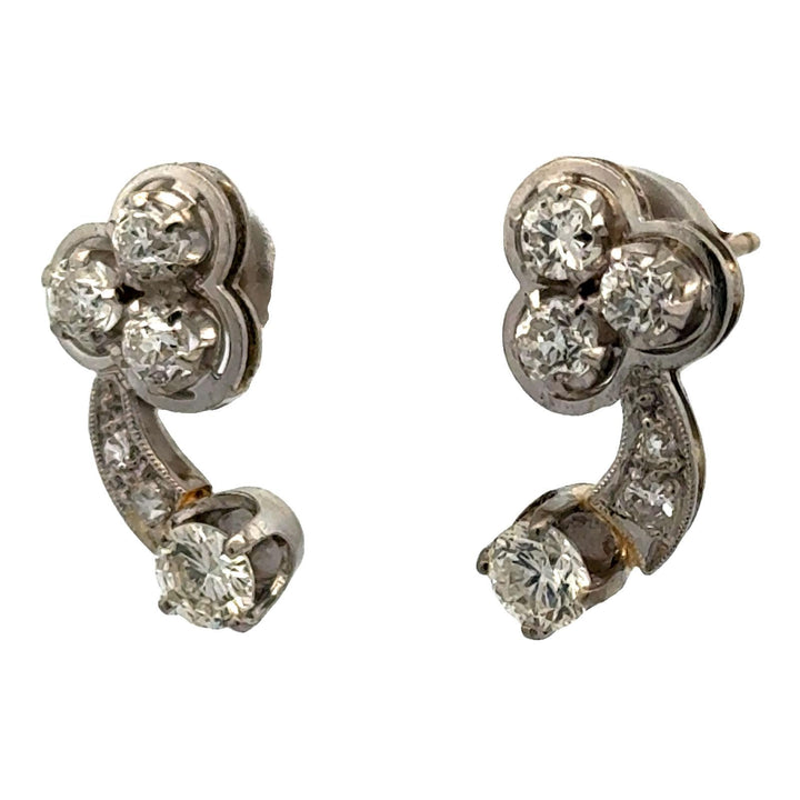 1950's Diamond 14 Karat White Gold Vintage Drop Earrings